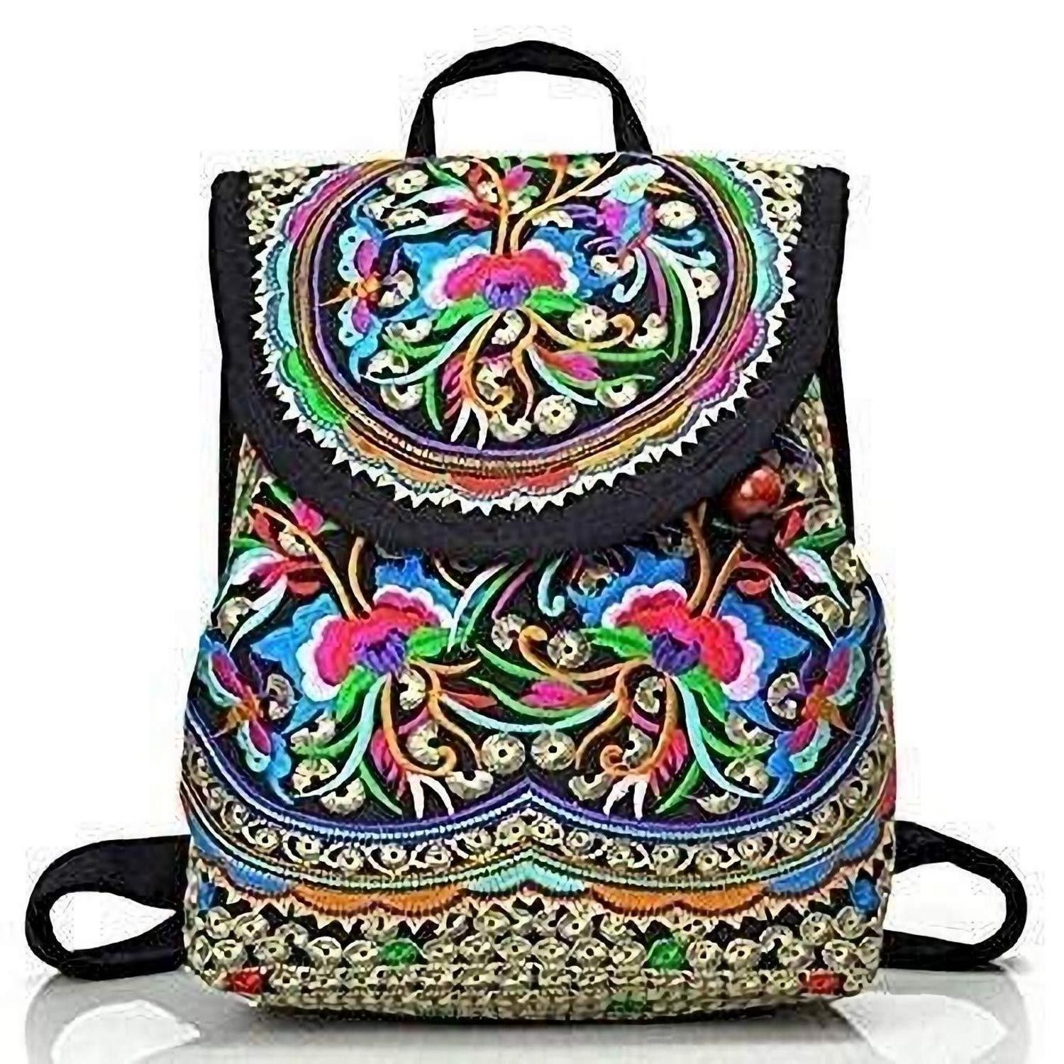 LuxusKollektion Freizeitrucksack Rucksack Damen Ethnisch Stickerei Leinwand Vintage