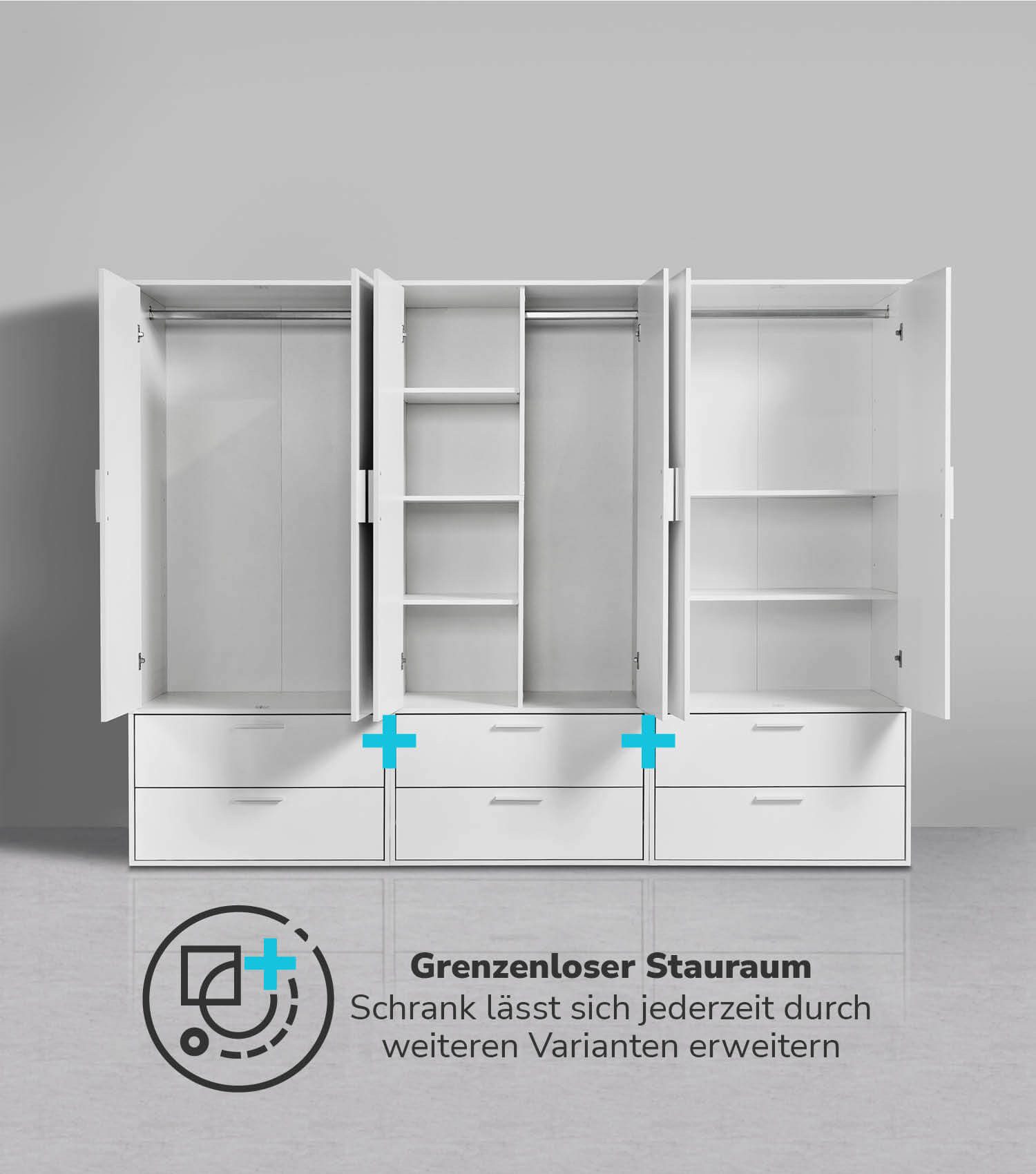 mokebo Kleiderschrank Der Kleiderheld (80x180x51 cm, 2-türig, 2 Schubladen & 4 Fächer) Made in Germany, Garderobenschrank, Schlafzimmerschrank in Weiß – Bild 3 von 5