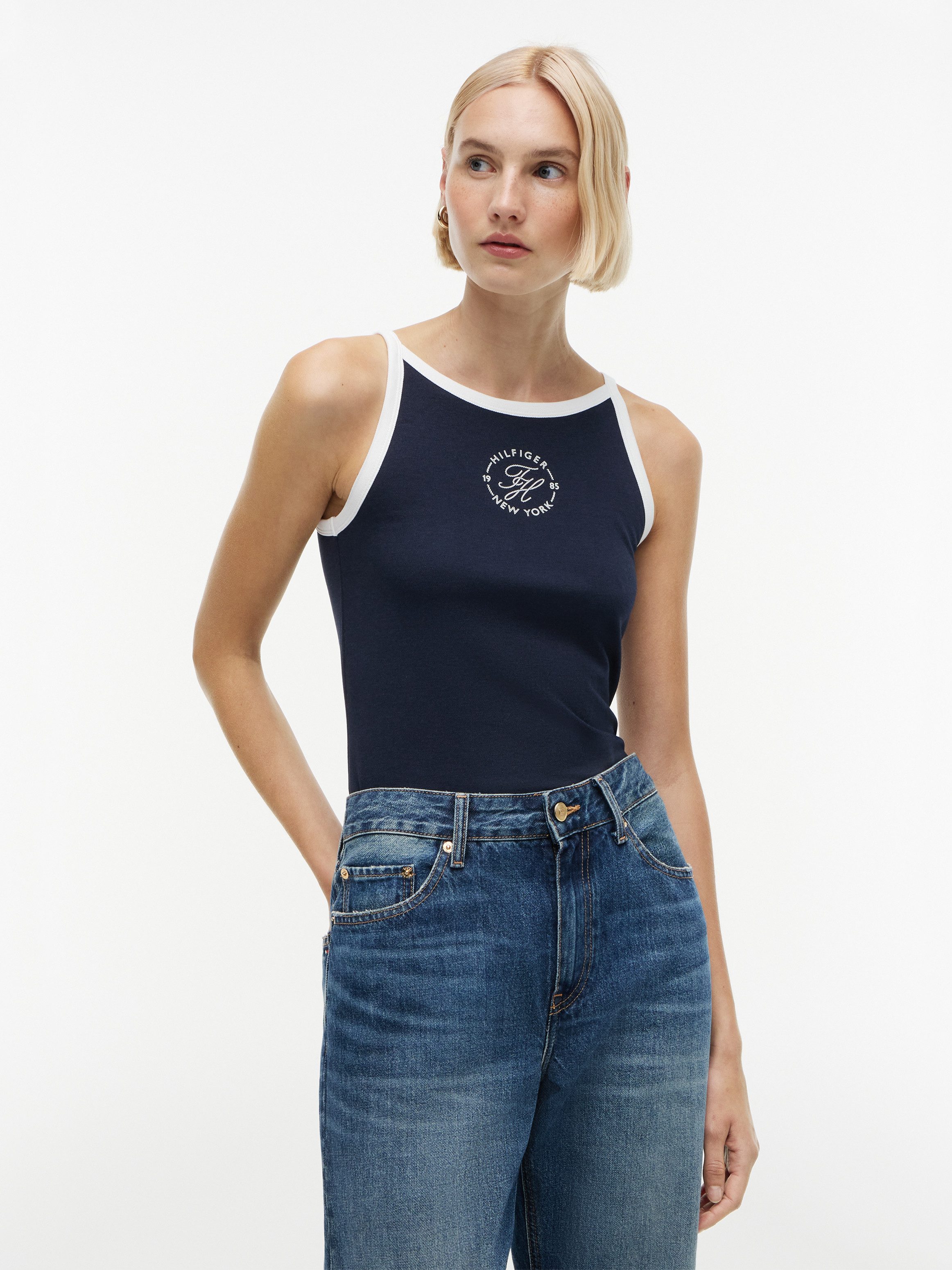 Tommy Hilfiger Trägertop TH ROUNDAL SLIM TANK TOP Materialmix, Stretch, slim fit