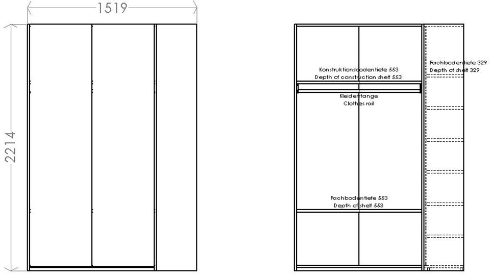 montierbarem 1 Plus weiß/birke SMALL Seitenregal | weiß/birke oder Variante LIVING links rechts Müller Kleiderschrank Modular inklusive