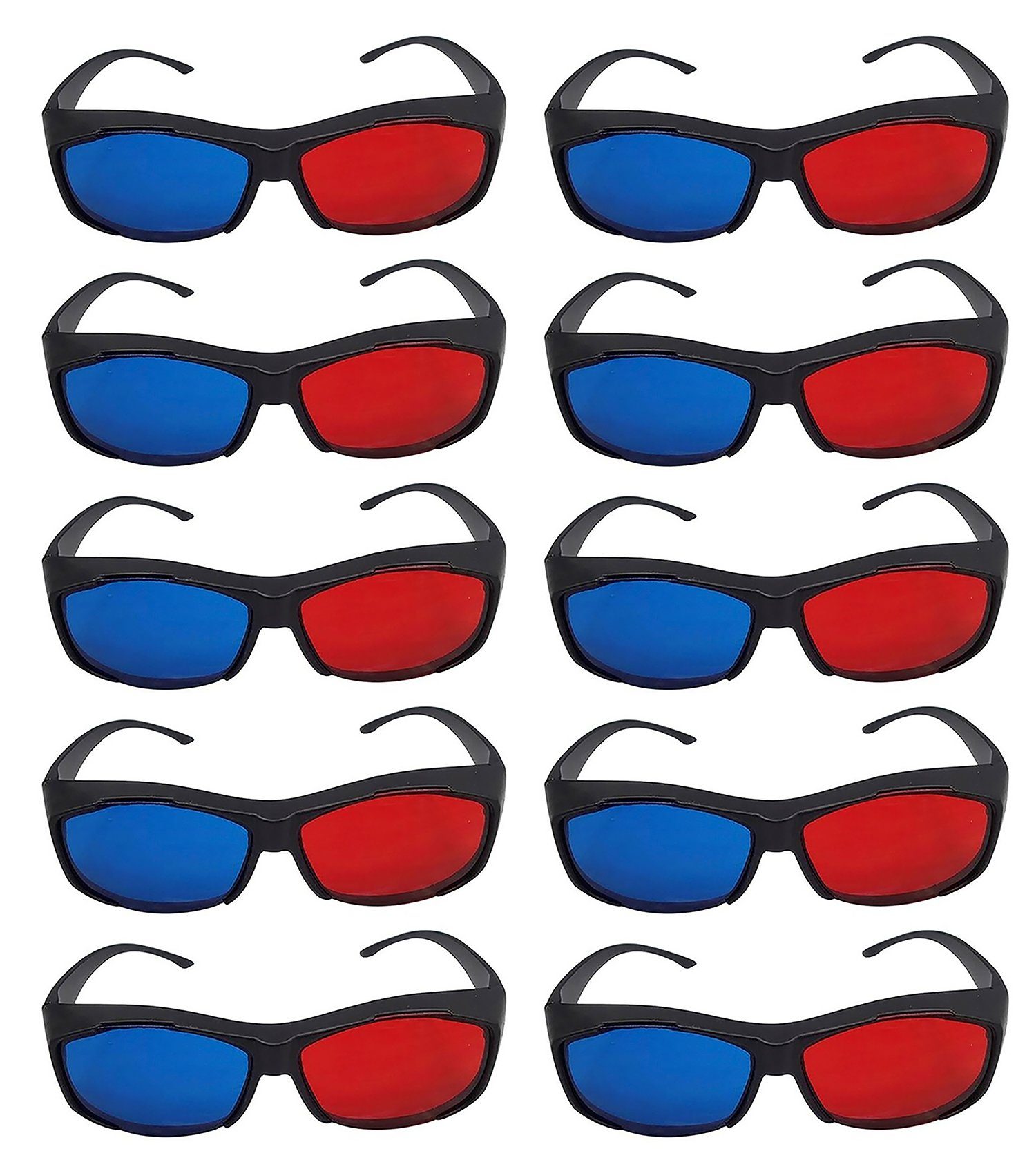 TPFNet 3D-Brille Anaglyphenbrille Rot/Cyan 3D Brille zum Ansehen von Filmen, 3D Kino Brille - Material: Kunststoff - Farbe: Schwarz - 10 Stück