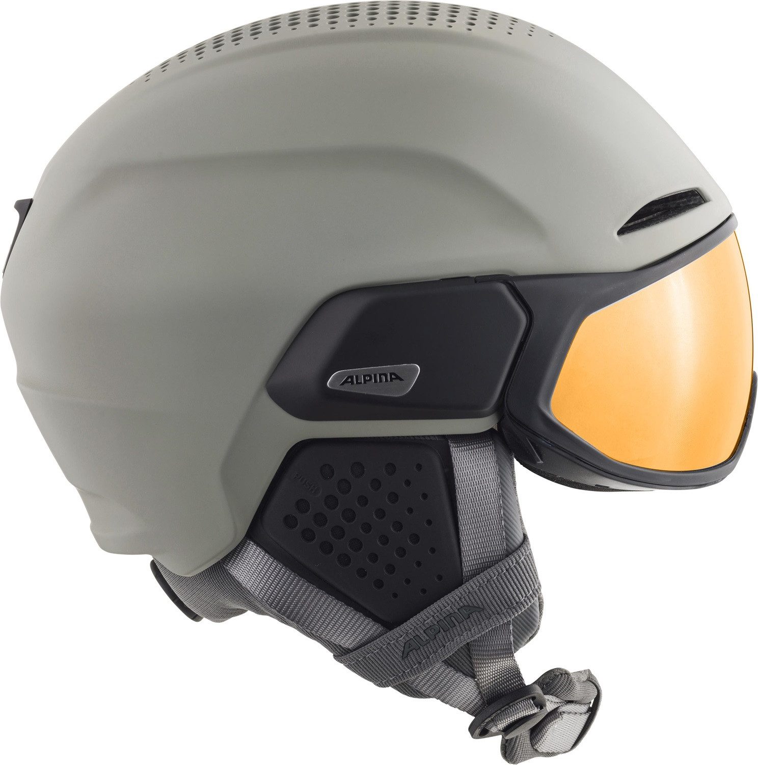 Alpina Sports Skihelm Alpina Alto Q-Lite Visier Skihelm Snowboardhelm moon grey gold A9236