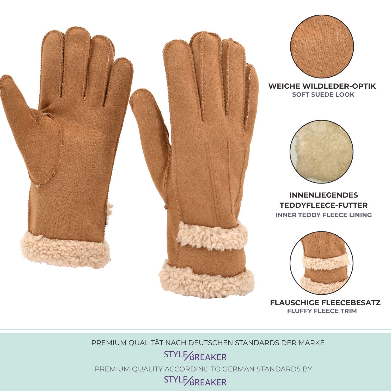 styleBREAKER Fleecehandschuhe Handschuhe Wildleder Optik mit Teddyfleece (1-St)