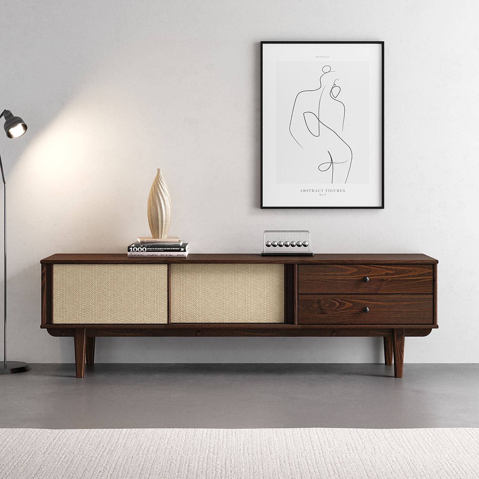 IDIMEX Lowboard SIMNOA, TV Board für 75" mit Rattan Geflecht aus Massivholz günstig online kaufen