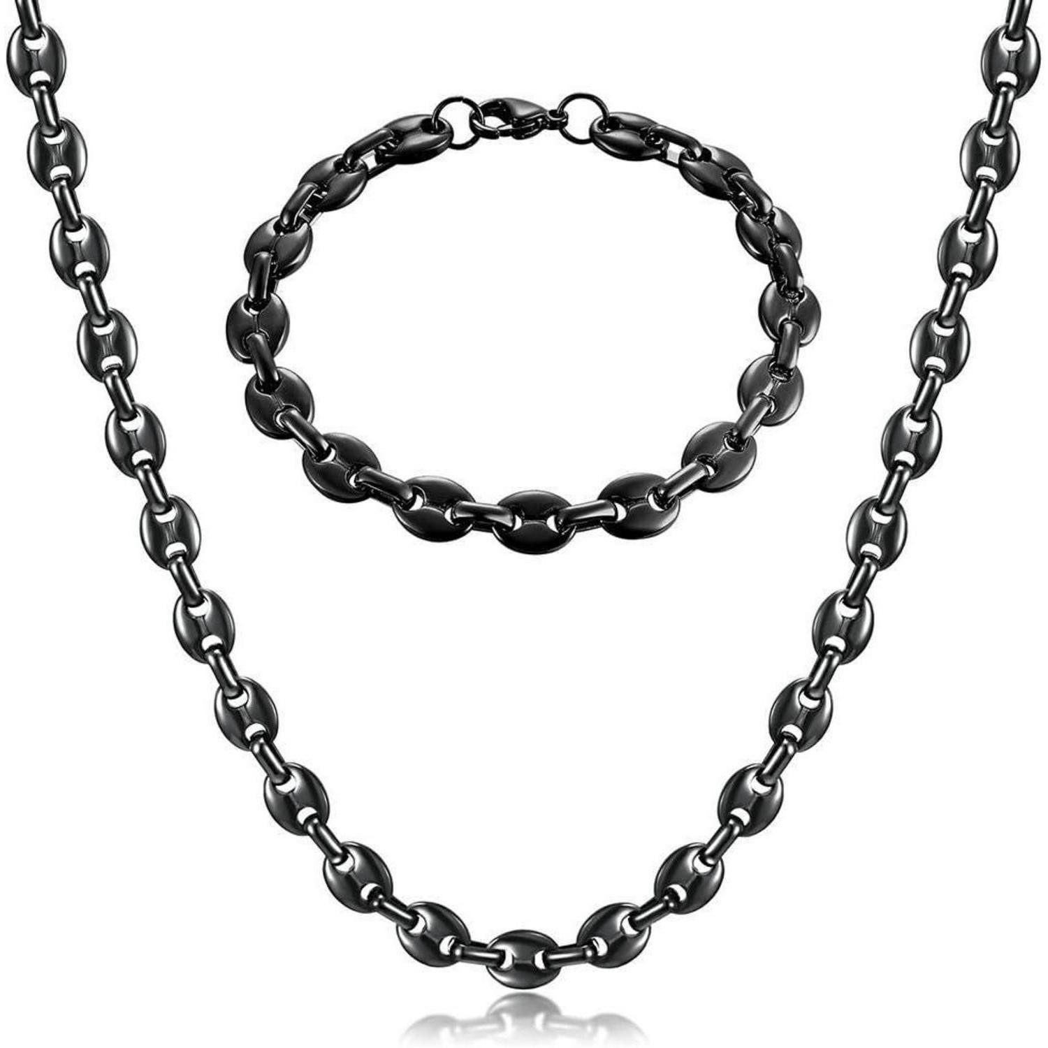 Ketten und Armband Set Halskette Herren Edelstahl Kaffeebohne Armband Set Silber/Gold/Schwarz