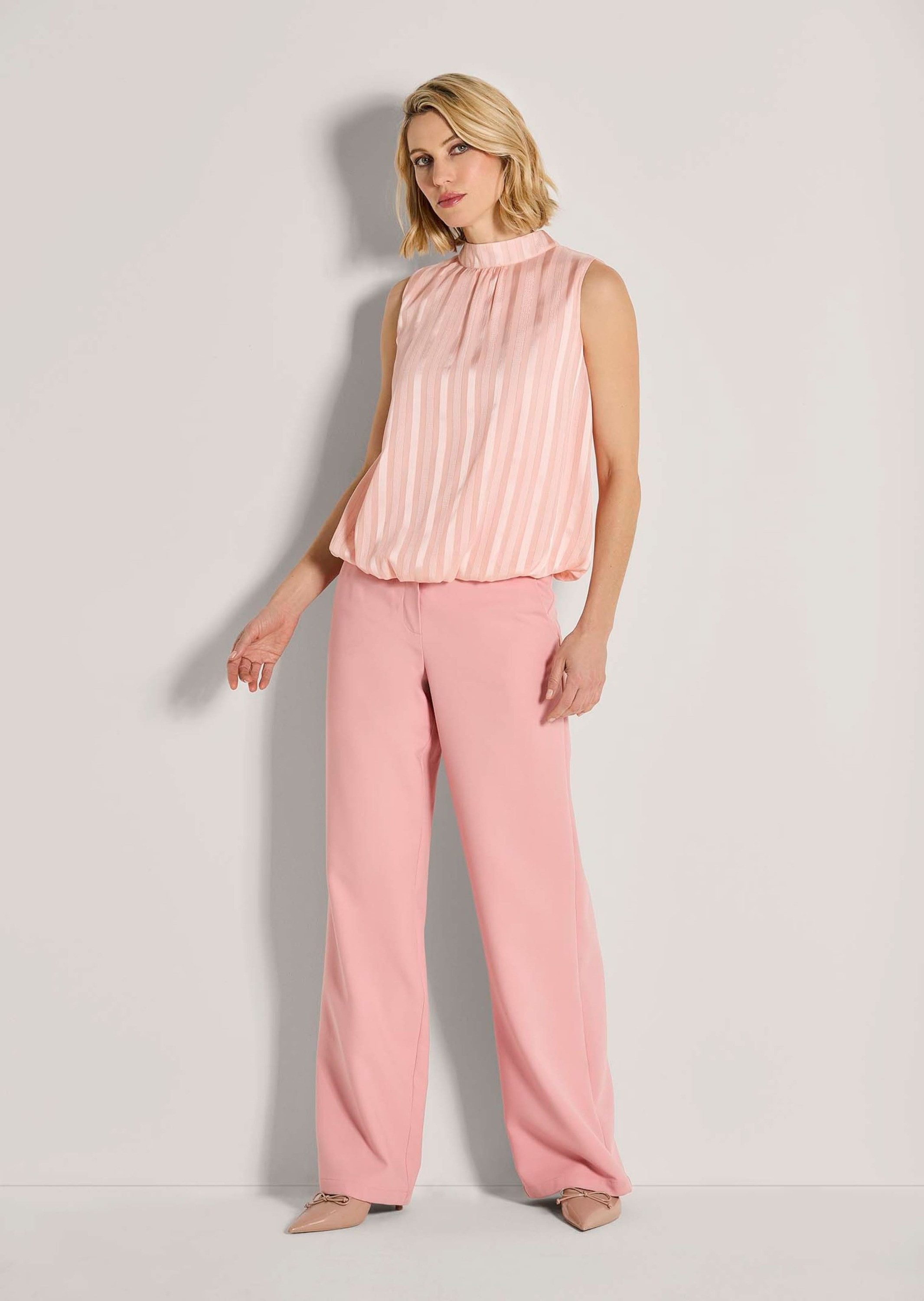 MADELEINE Kurzarmbluse Elegante ärmellose Bluse Streifenmuster mit Stehkragen und Gummizug