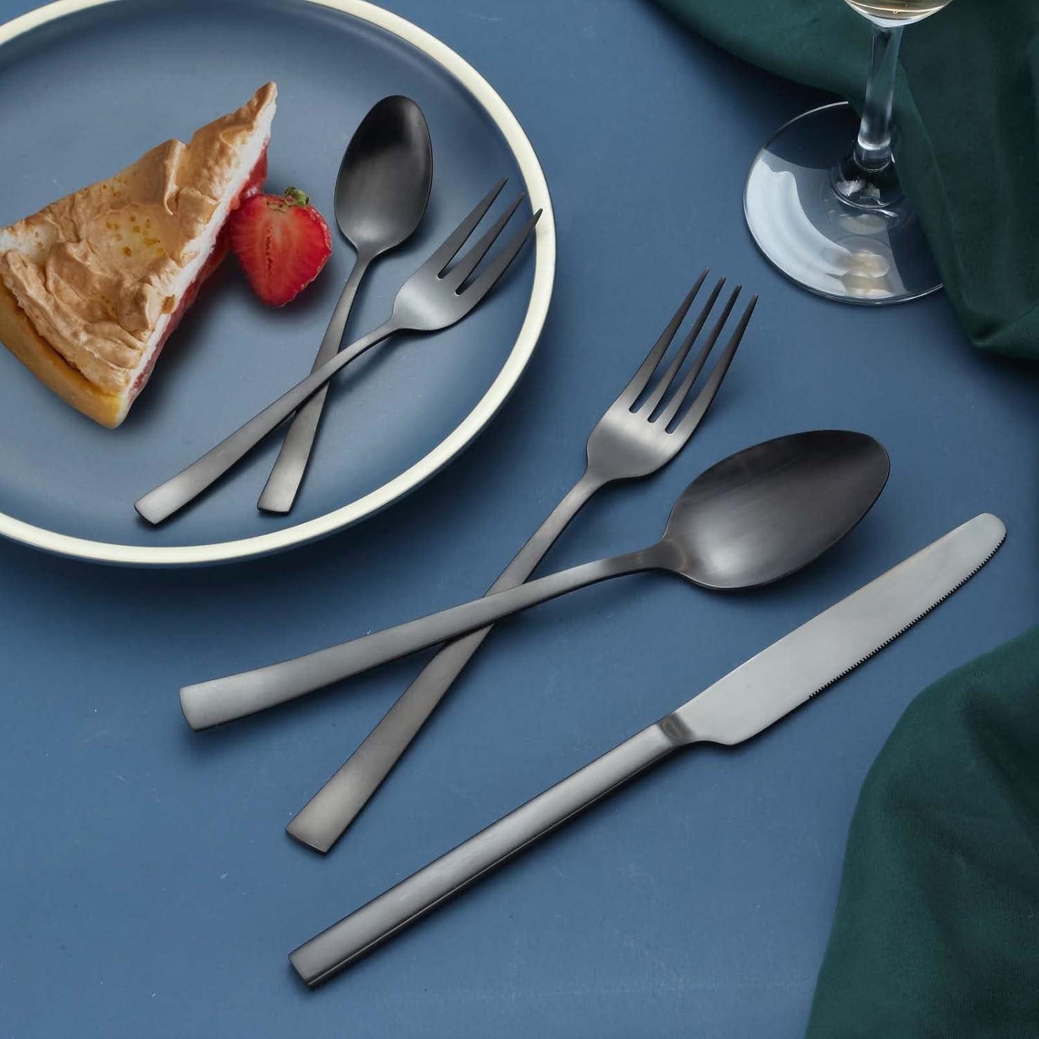 LuxusKollektion Besteck-Set Besteck 12 Edelstahl Gabel Löffel Messer 60 Teilig Schwarz 60 teilig – Bild 5 von 5