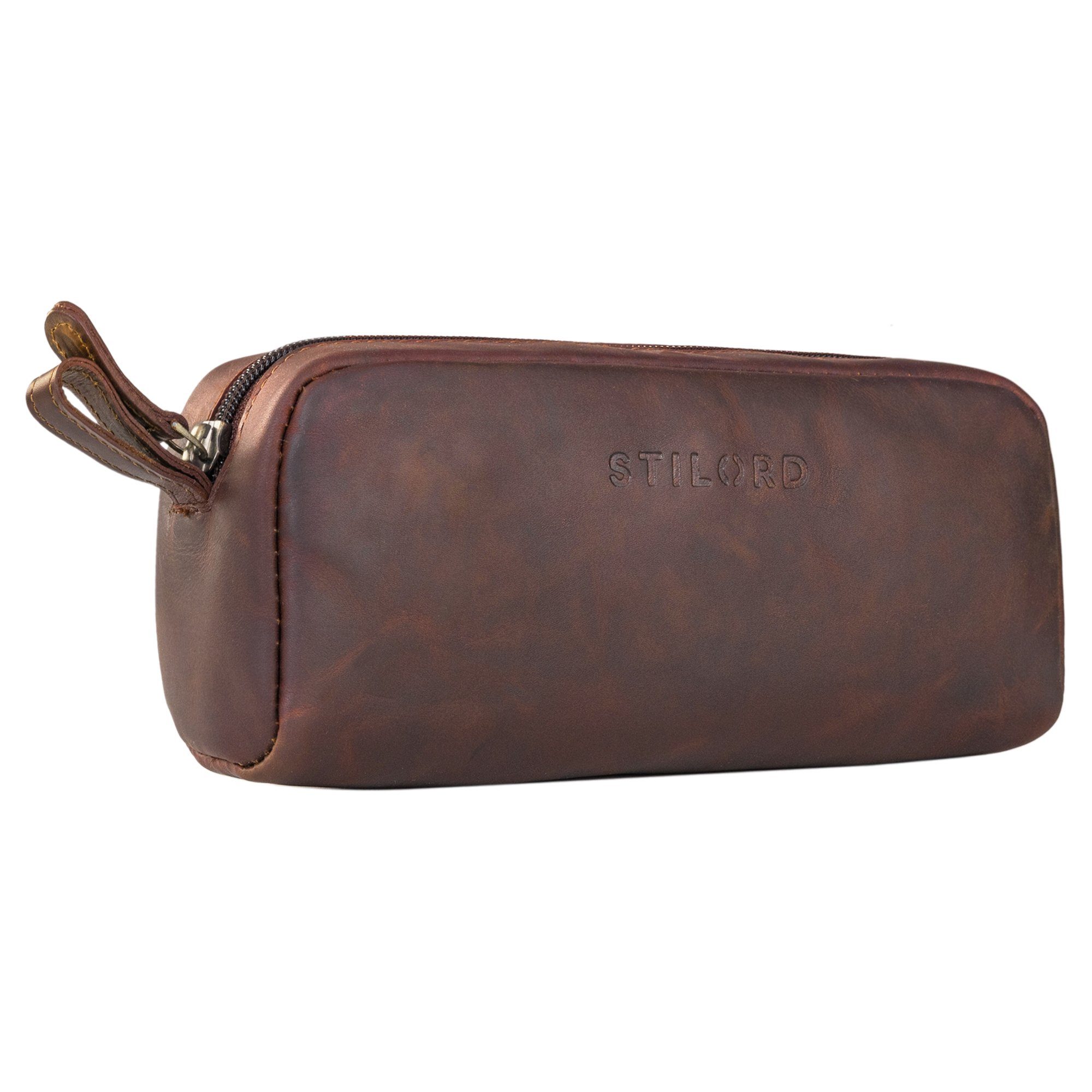 STILORD Etui "Dale" Klassische Federtasche Leder groß cognac - dunkelbraun