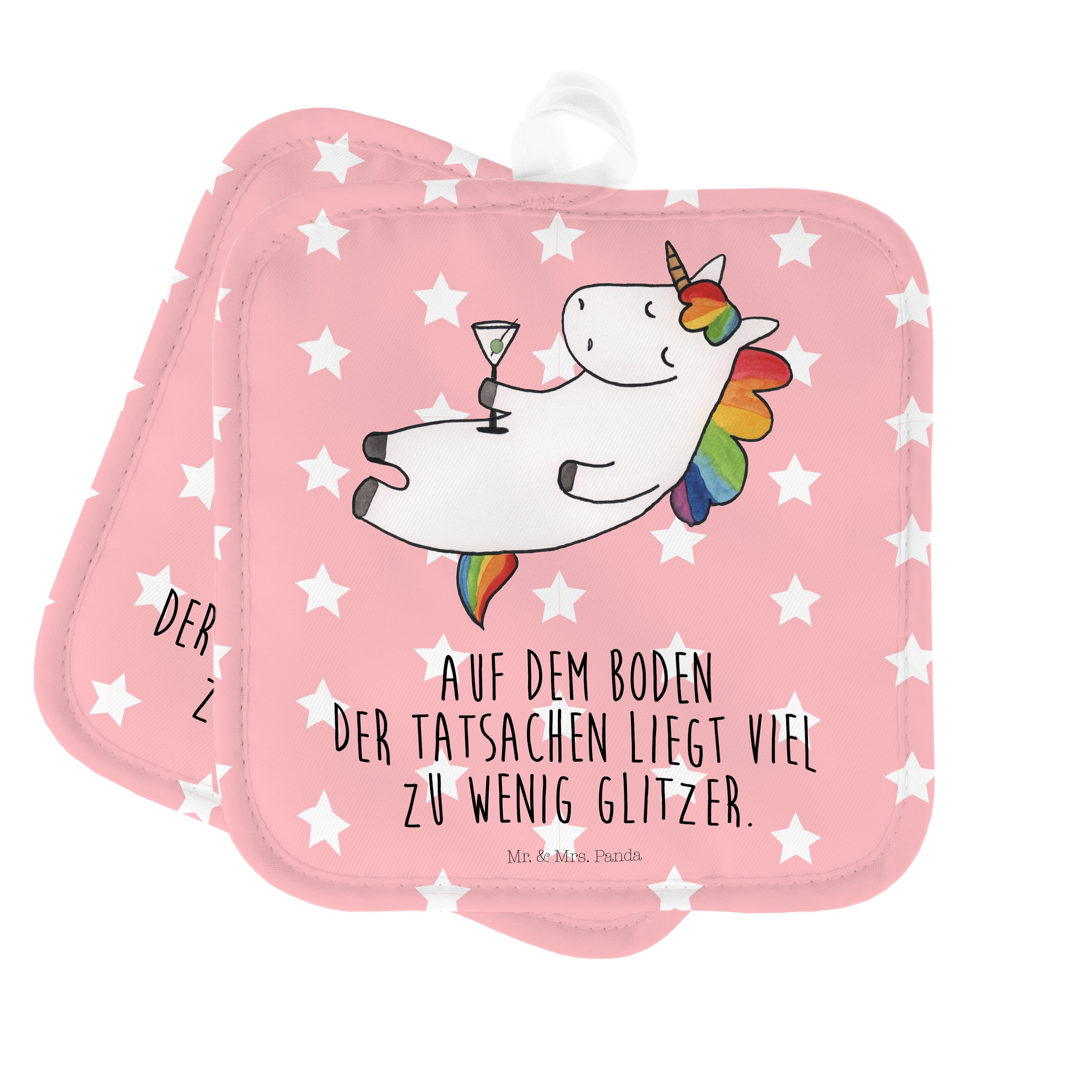 Mr. & Mrs. Panda Topflappen Einhorn Cocktail - Rot Pastell - Geschenk, Topflappen lustig, Einhörn, (1-tlg)