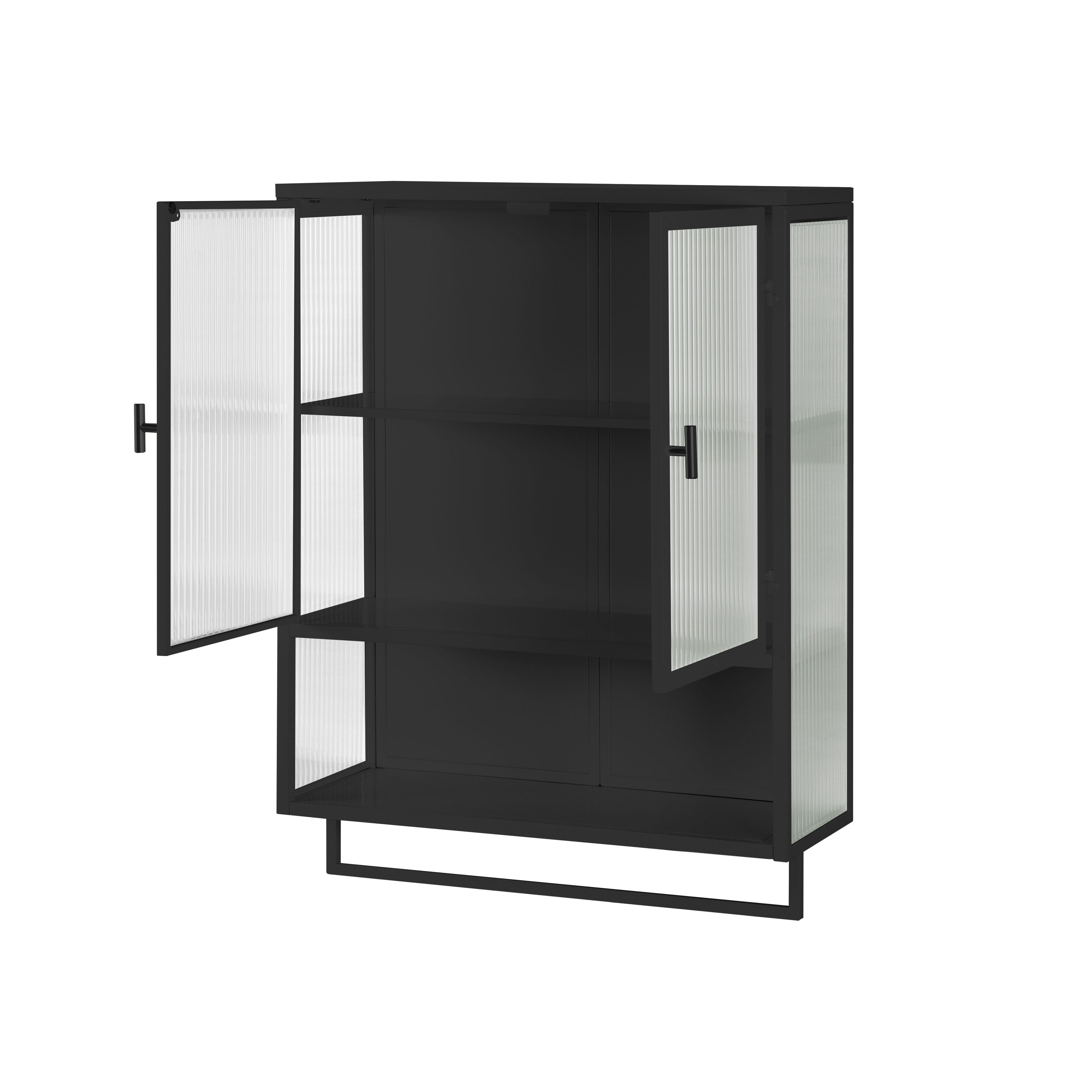 FANNOU Hängeschrank mit Dreistufiger Speicher und ein Handtuchhalter 78 x 60 x 23 cm, Glastüren Moderner Wandschrank für Küchen