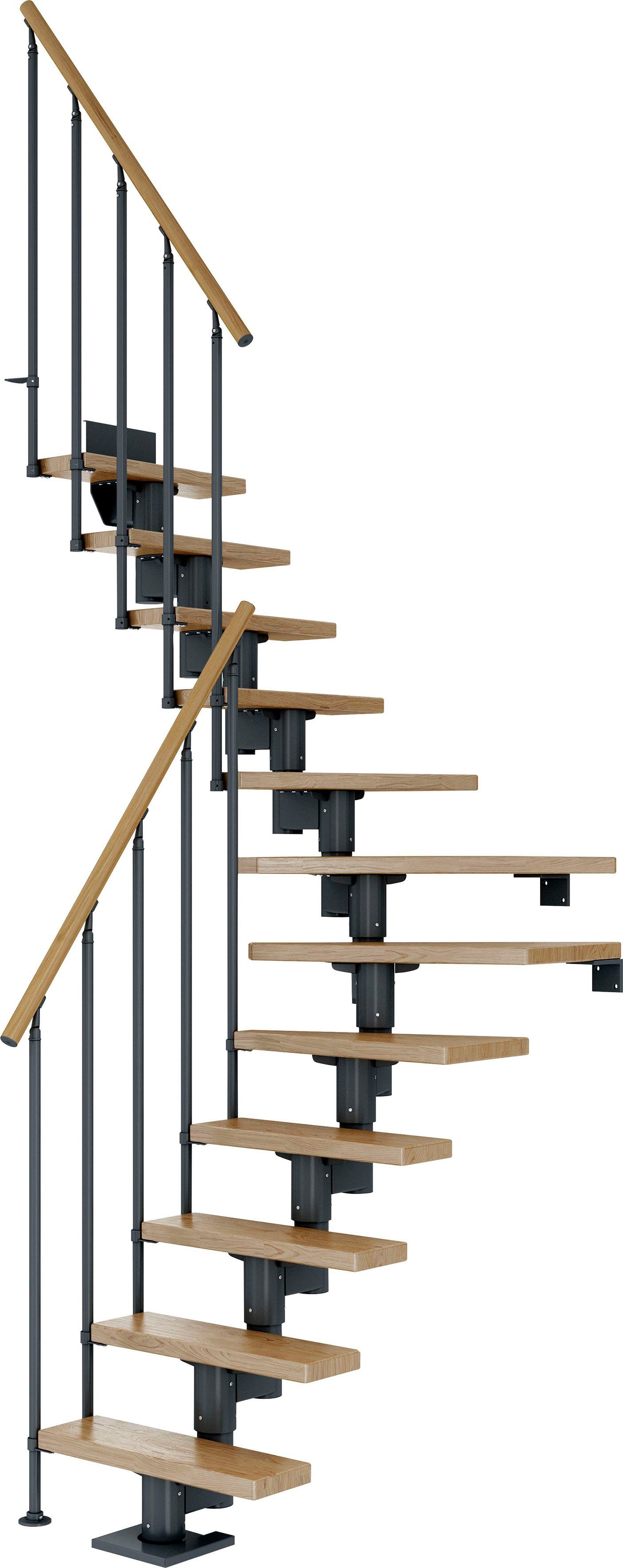 Mittelholmtreppe Stufen Eiche/Metall offen, 292 für Geschosshöhen cm, Dublin, Dolle bis