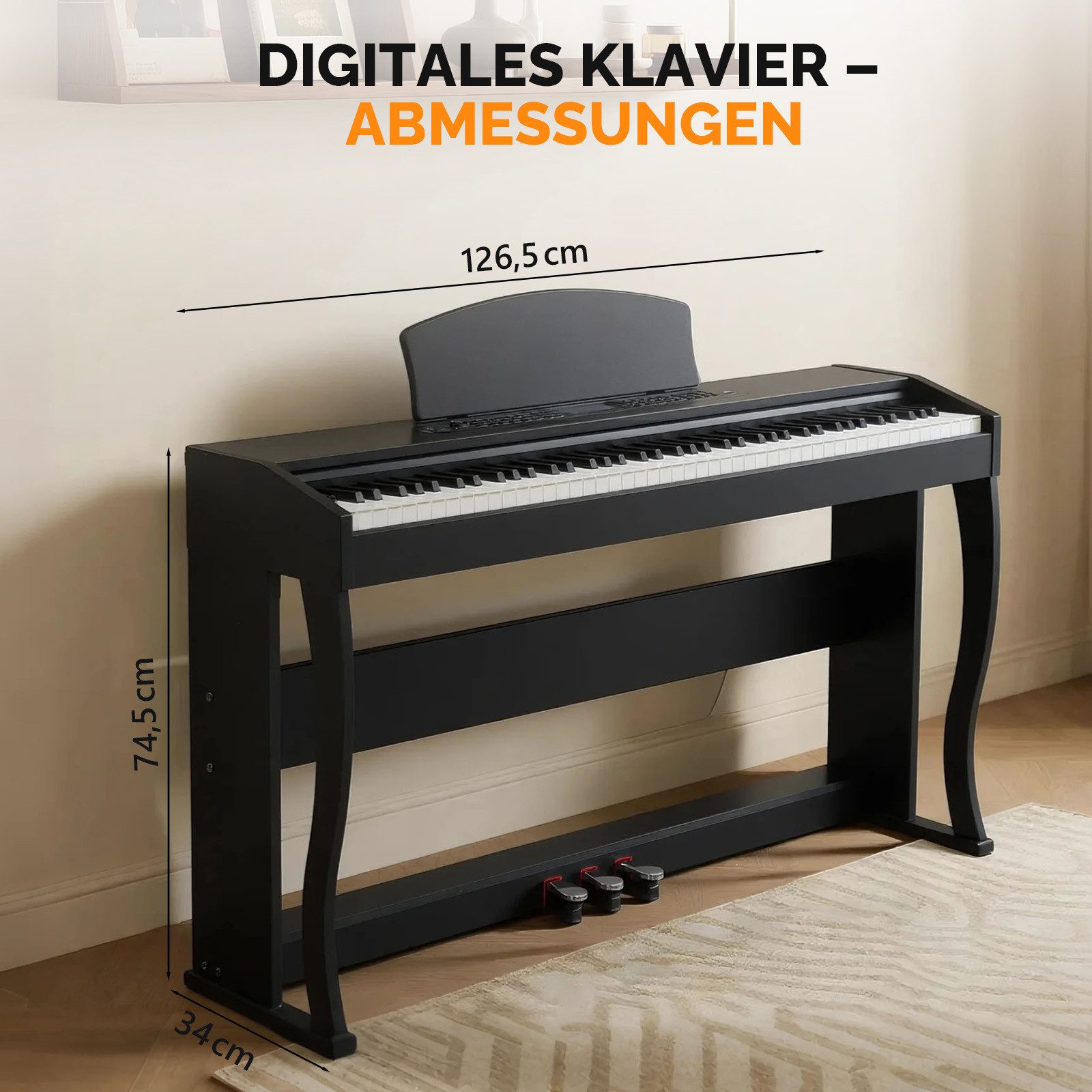 VINGLI Digitalpiano GDP-104 E Piano 88 Tasten, vollgewichtete Tastaturen, Dual Bluetooth, Digitalpiano mit Klavierständer, Weiß/Schwarz/Schwarznussbraun – Bild 2 von 5