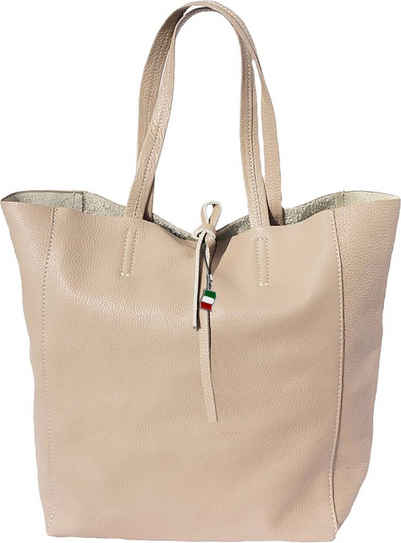 FLORENCE Schultertasche Florence ital. Echtleder Shopper beige (Shopper), Damen Leder Shopper, Schultertasche, braun, beige ca. 30cm