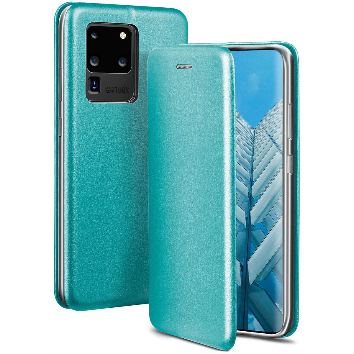 ONEFLOW Handyhülle für Samsung Galaxy S20 Ultra Premium Hülle Business Cover Blau 6,9 Zoll, 360 Grad Schutzhülle Flip Case Etui Klapphülle Dünn Leder Handy Tasche