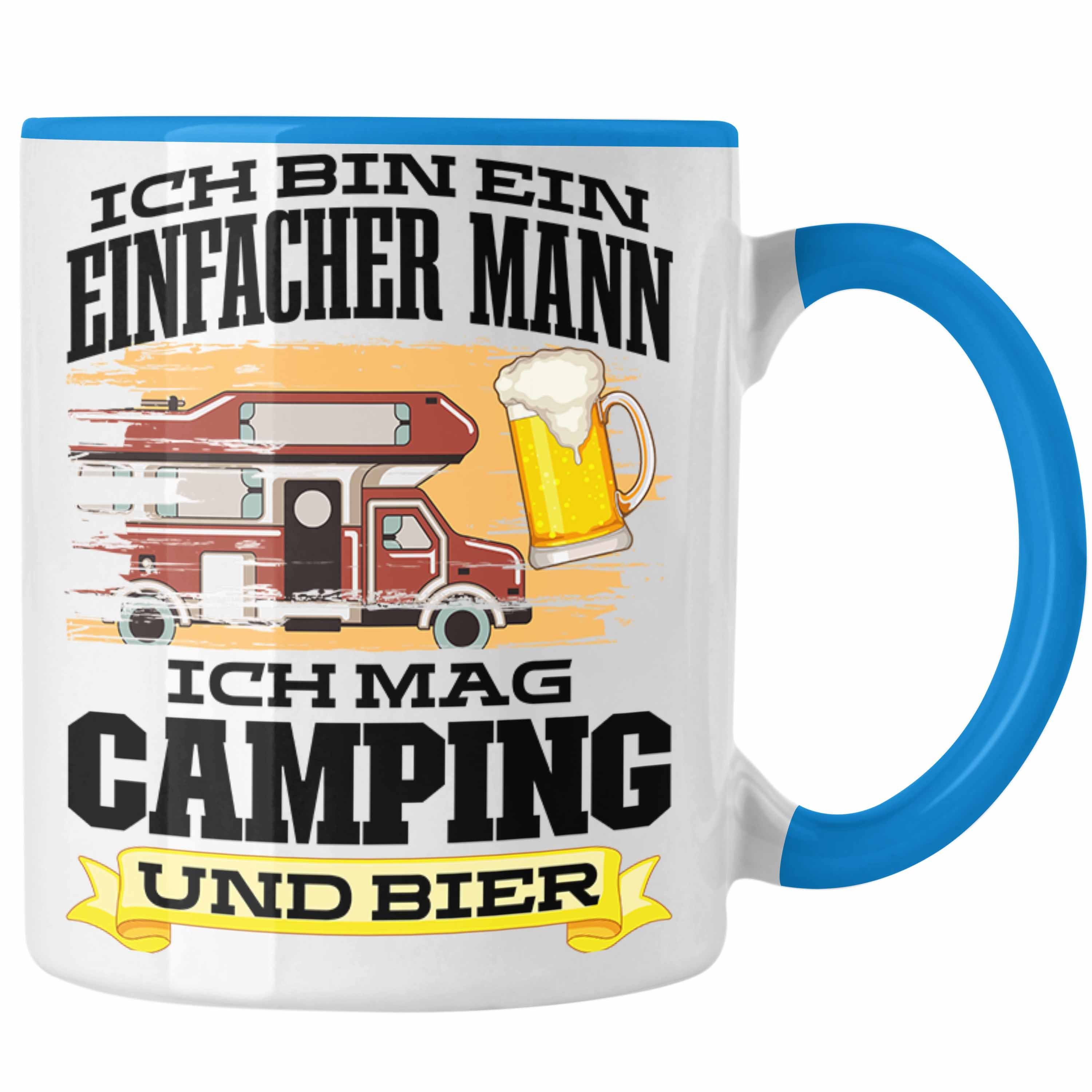 Trendation Tasse Trendation Geschenkidee Oma Opa Camping Wohnwagen Tasse für Bier Zubehör Camper Geschenke Campingwagen Rentner Wohnmobil Grafik Männer - blau Lustig