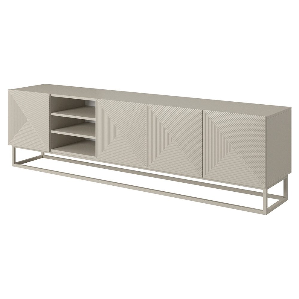 Lomadox Lowboard ADARE-141, 200 cm breit, kaschmir mit gerillter Front, Metallgestell