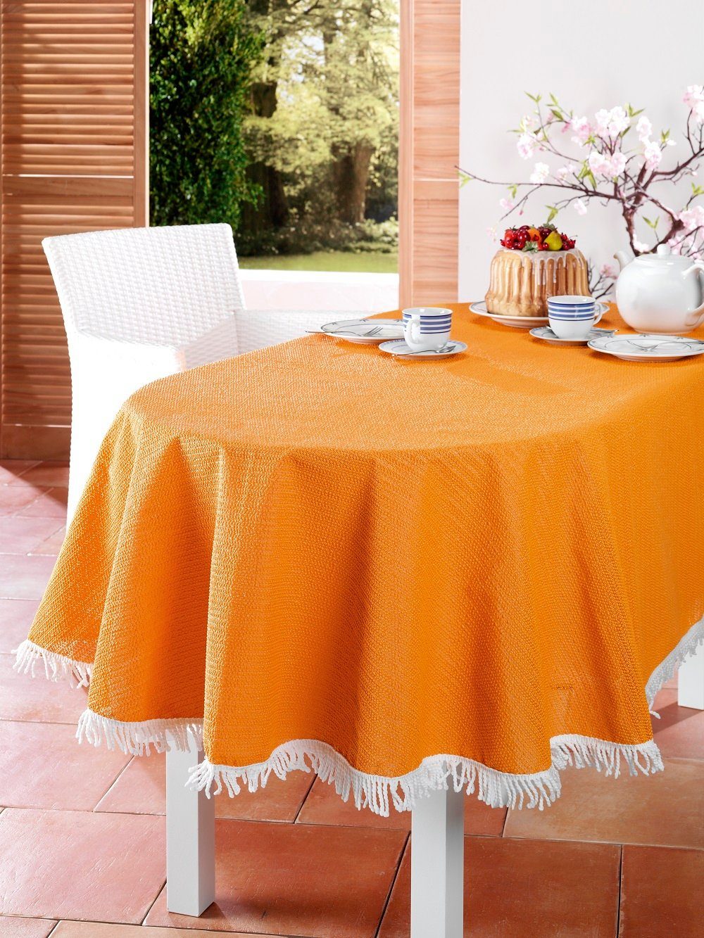 Peyer Syntex Gartentischdecke orange perfekt Gartentischdecke, Sommer den für