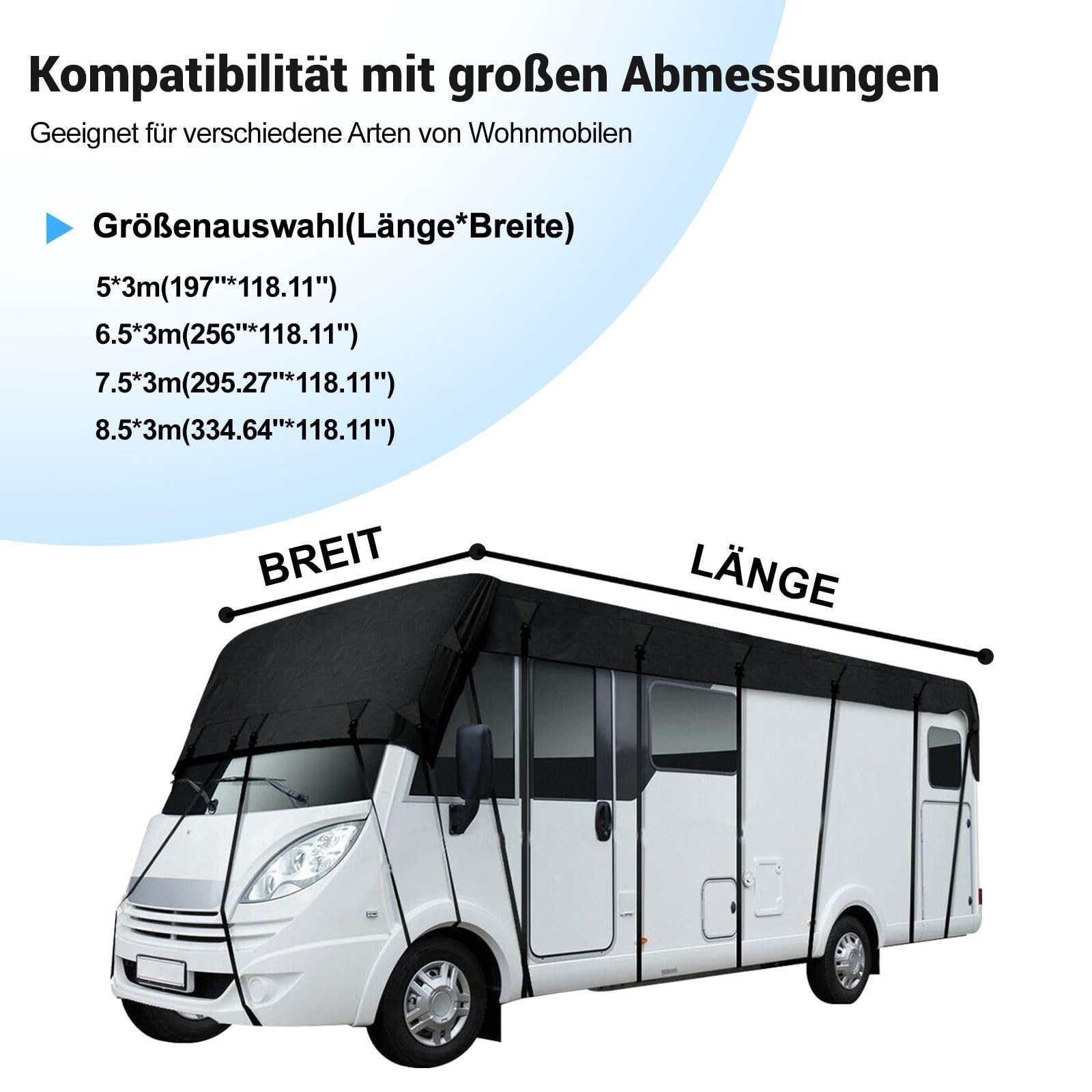 BlingBin Wohnmobilschutzhülle Wohnwagen Schutzhülle, 210D Oxford Wohnmobil Dachschutzplane Abdeckung (1er Set, 1-St., 5x3m), Wohnwagen Wohnmobilabdeckungen für Wasserdicht, Sonnensicher Winddicht