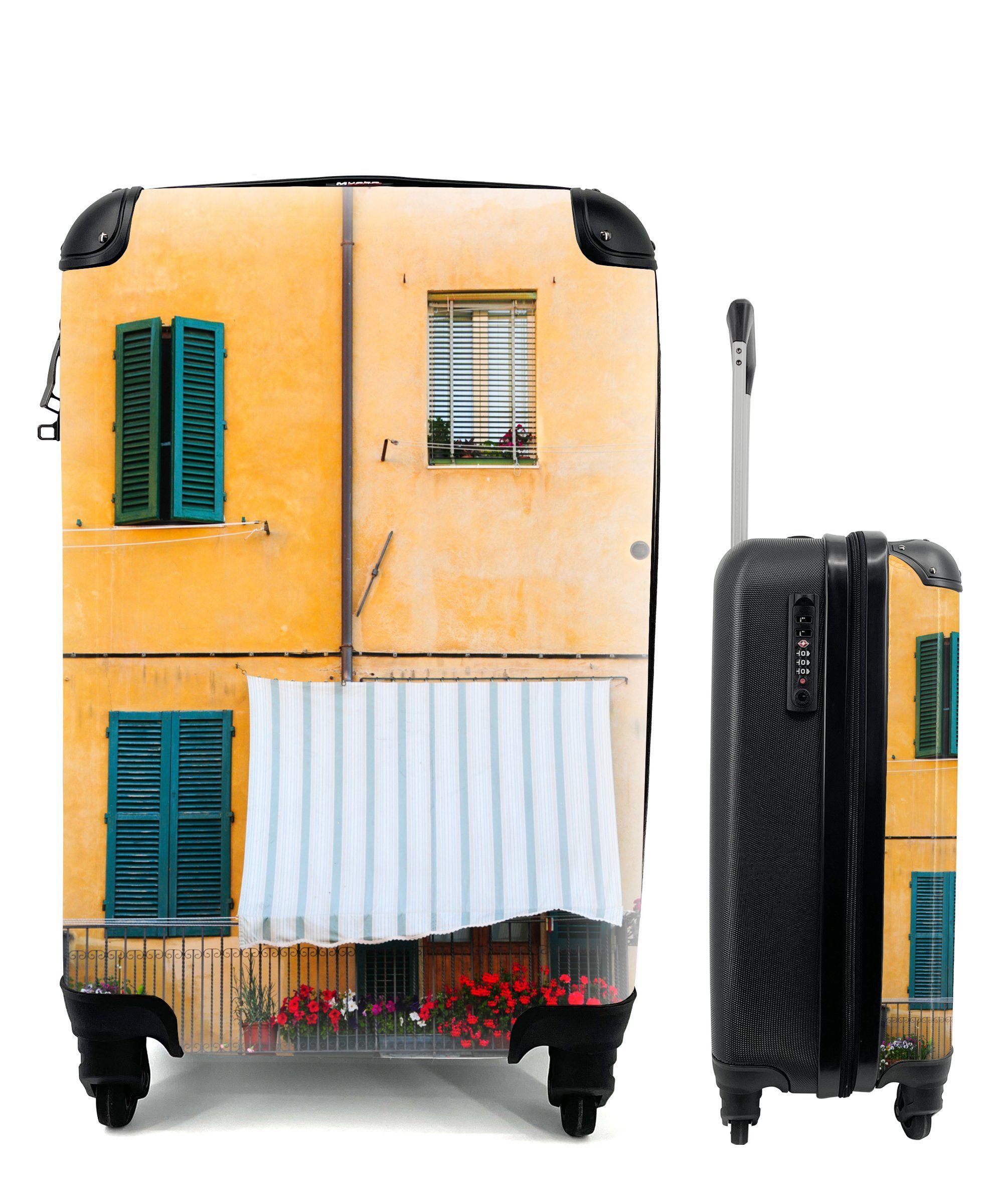 MuchoWow Handgepäckkoffer Italienische Fenster mit Fensterläden und einem Balkon, 4 Rollen, Reisetasche mit rollen, Handgepäck für Ferien, Trolley, Reisekoffer