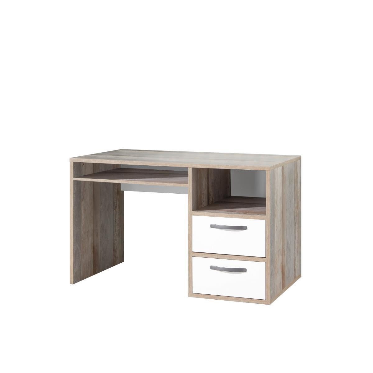 Lomadox Schreibtisch MAUI-78, Jugendzimmer Schreibtisch in Driftwood Nb. mit weiß, : 125/75/70cm