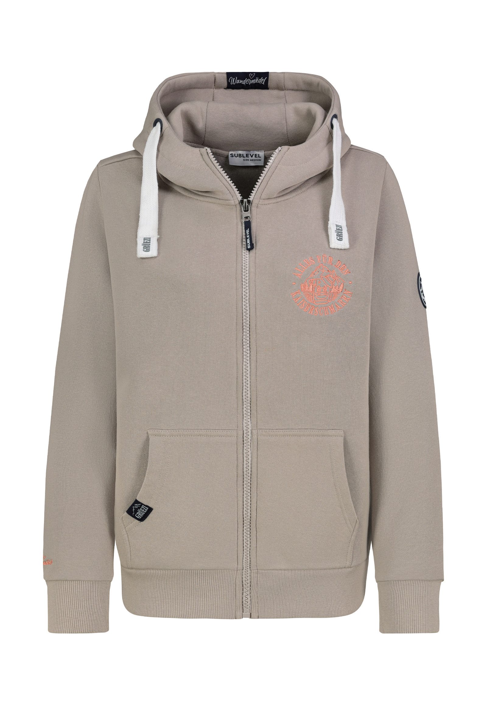 SUBLEVEL Kapuzensweatjacke Damen Kapuzensweatjacke mit Bestickung Hoodie, Kapuzenpullover, Zipperjacke mit Kägurutasche, mit Kapuze