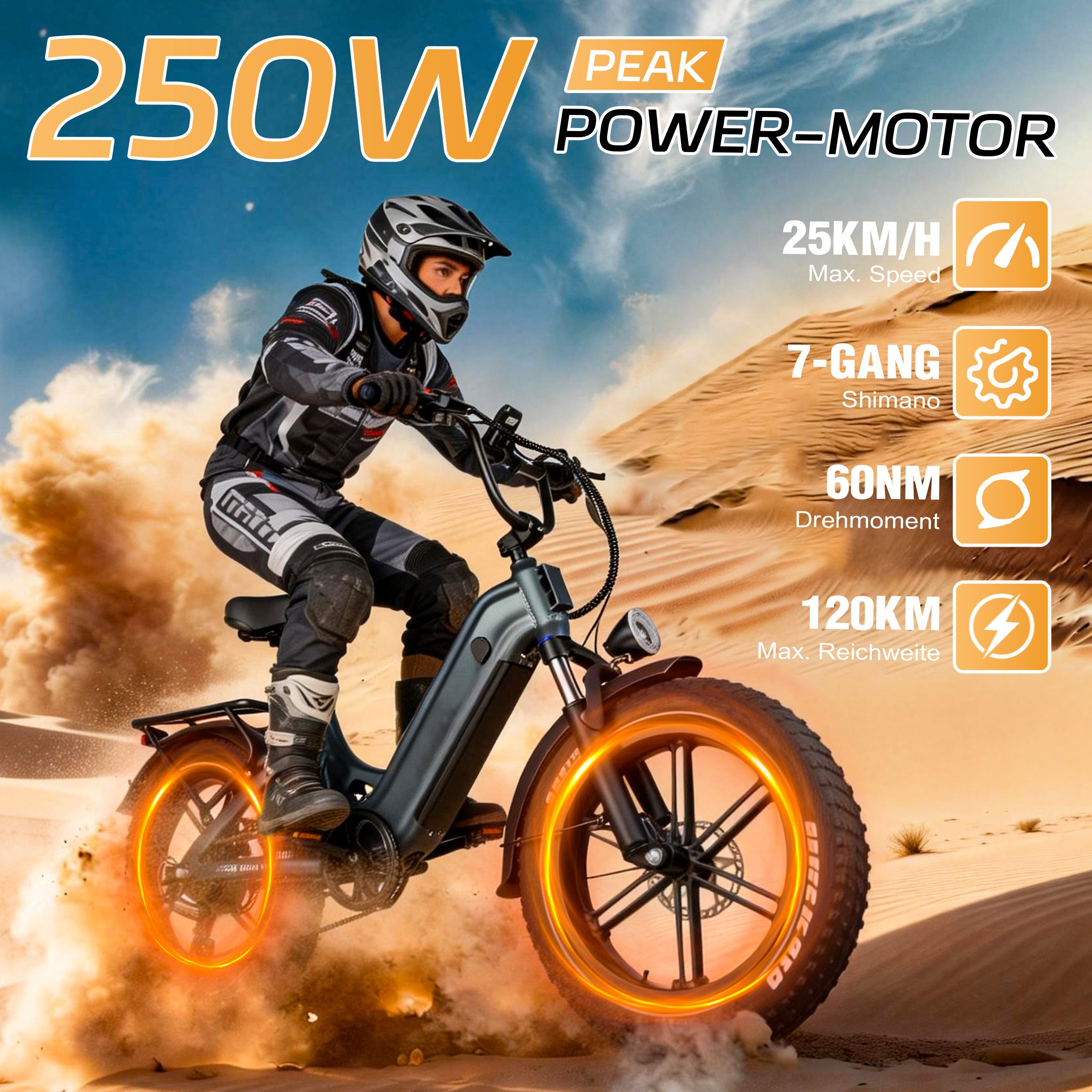 Vankel E-Bike Cityrad Camel E-Fahrrad Damen u. Herren 864WH Pedelec, 48V 18AH 120 km, Kettenschaltung, Heckmotor, 864 Wh, (Beleuchtungsset mit Batterieladegerät, Batterieschlüssel, Werkzeug), Fatbike E-Bikes 250W, 120km Reichweite, 20×4.0" Reifen