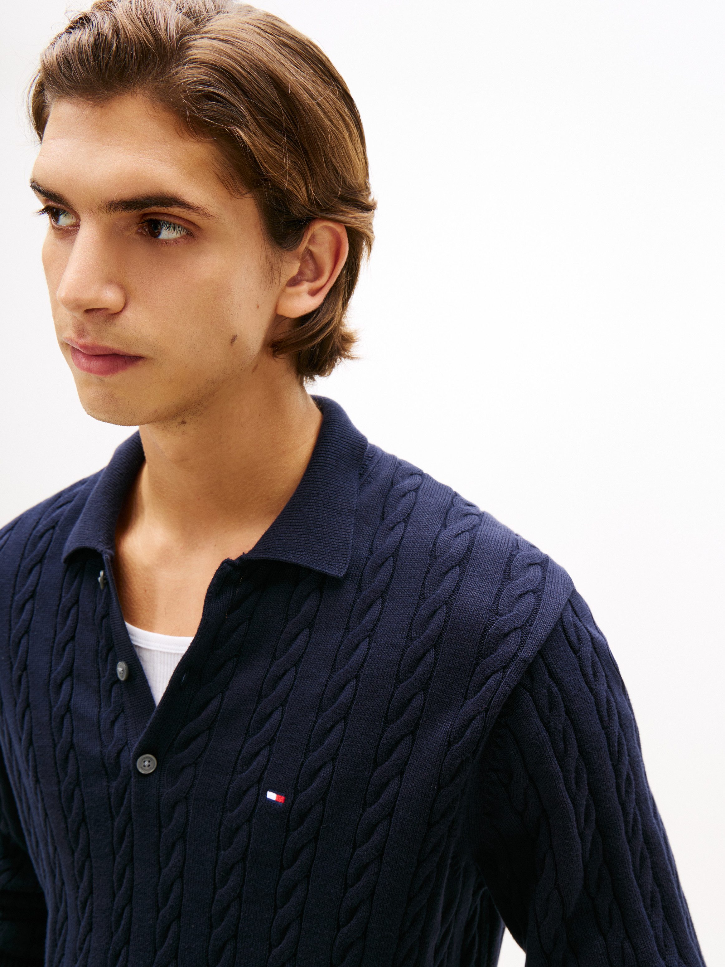 Tommy Hilfiger Polokragenpullover CLASSIC COTTON CABLE mit Zopfmuster, regular fit