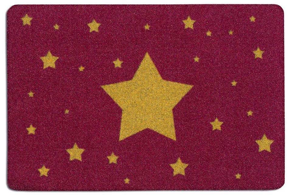 Teppich Motiv Fußmatte Sterne bordeaux ca. 60x40 cm Sauberlaufmatte  Schmutzfangmatte Türmatte Türvorleger, akzente, rechteckig, Höhe: 3 mm,  waschbar bei 30°