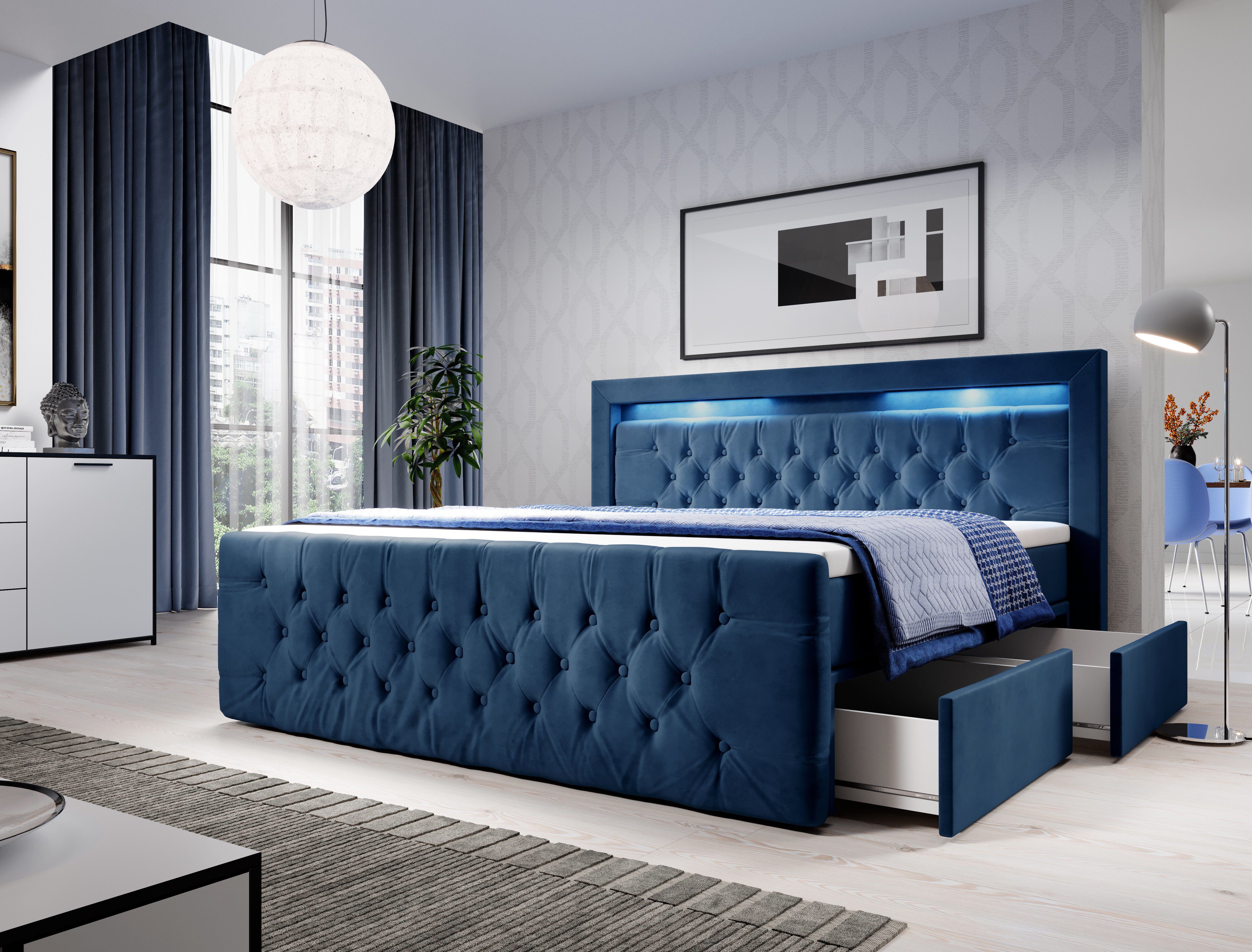 Baidani Boxspringbett Sera, mit LED und 4 Schubladen