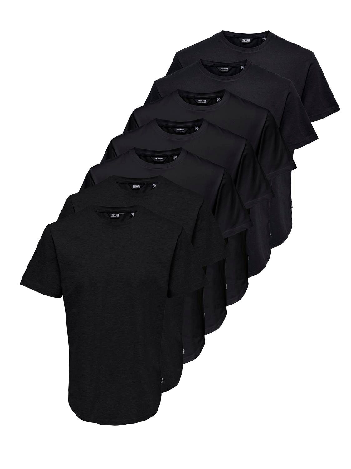 ONLY & SONS Rundhalsshirt ONSMATT LONGY SS TEE 7-PACK (Packung, 7-tlg) Baumwolle, relaxed fit, lang geschnitten