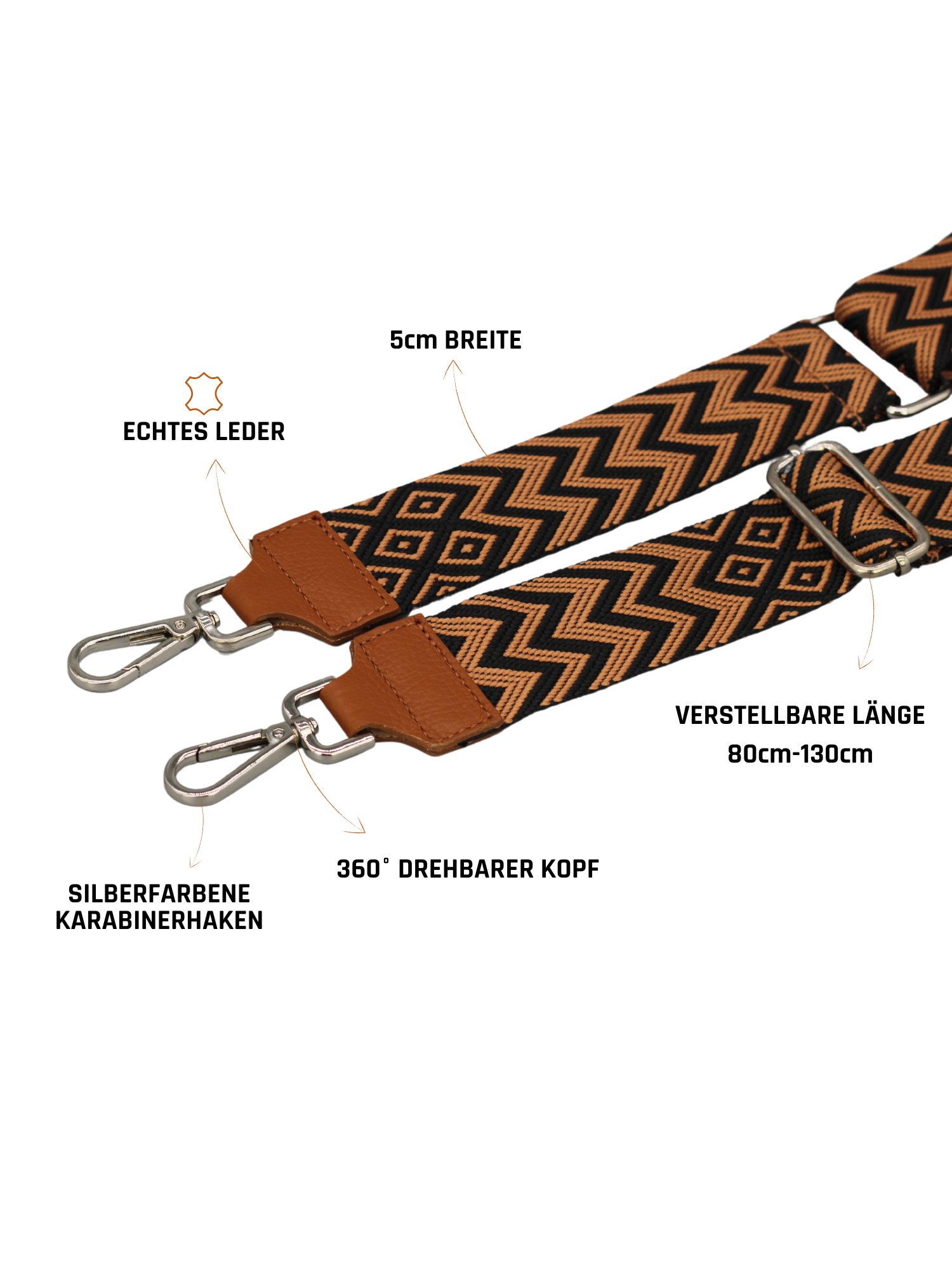 Adel Bags Schulterriemen Schulterriemen Taschengurt Cognac Braun, Verstellbar, 5cm Breit hergestellt in Italien
