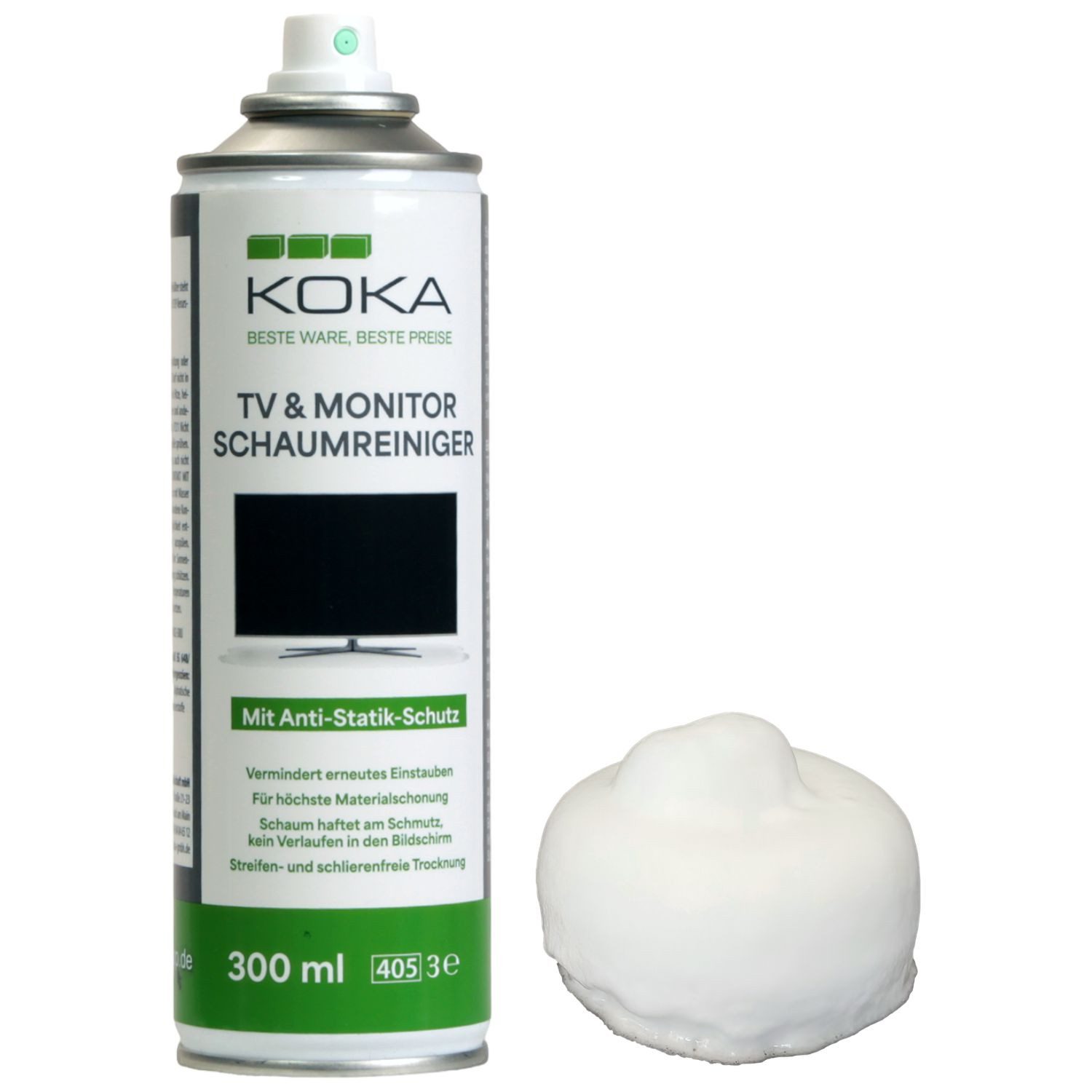 KOKA TV Reinigungsschaum Spray 300ml Dose Reiniger Schaumreiniger (1x Schaumreiniger 300ml Dose Reinigung Schaum TV OLED LCD LED TFT Fernseher PC Monitor Bildschirm)