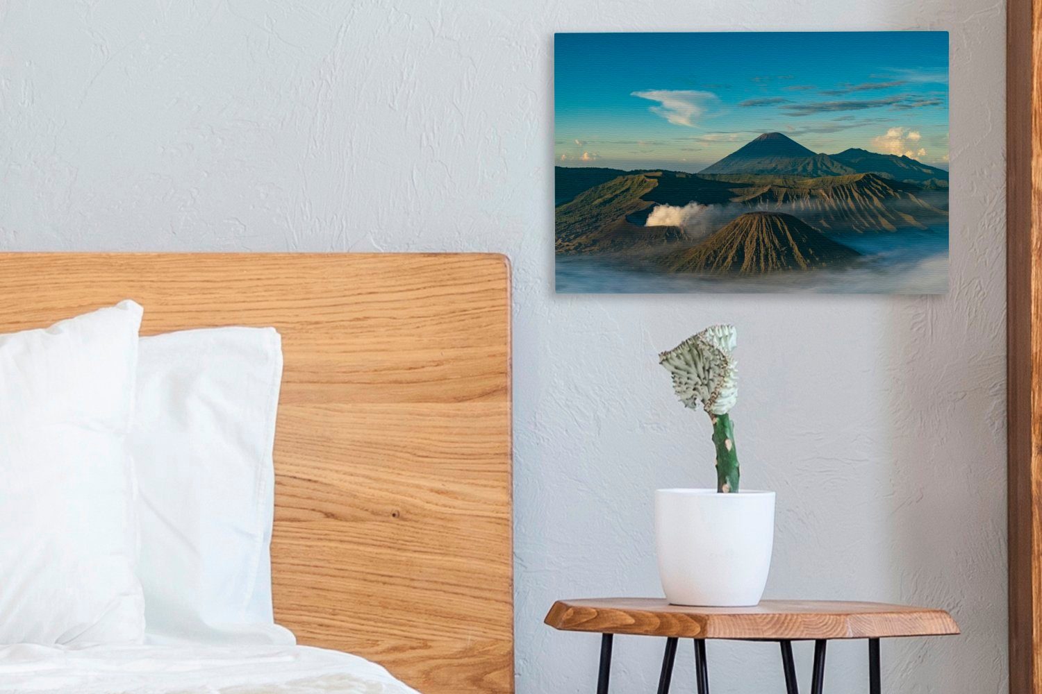 OneMillionCanvasses® Leinwandbild Der Bromo-Tengger-Semeru-Nationalpark unter Wandbild wunderschönen einem 30x20 Wanddeko, blauen, (1 Leinwandbilder, St), cm Aufhängefertig