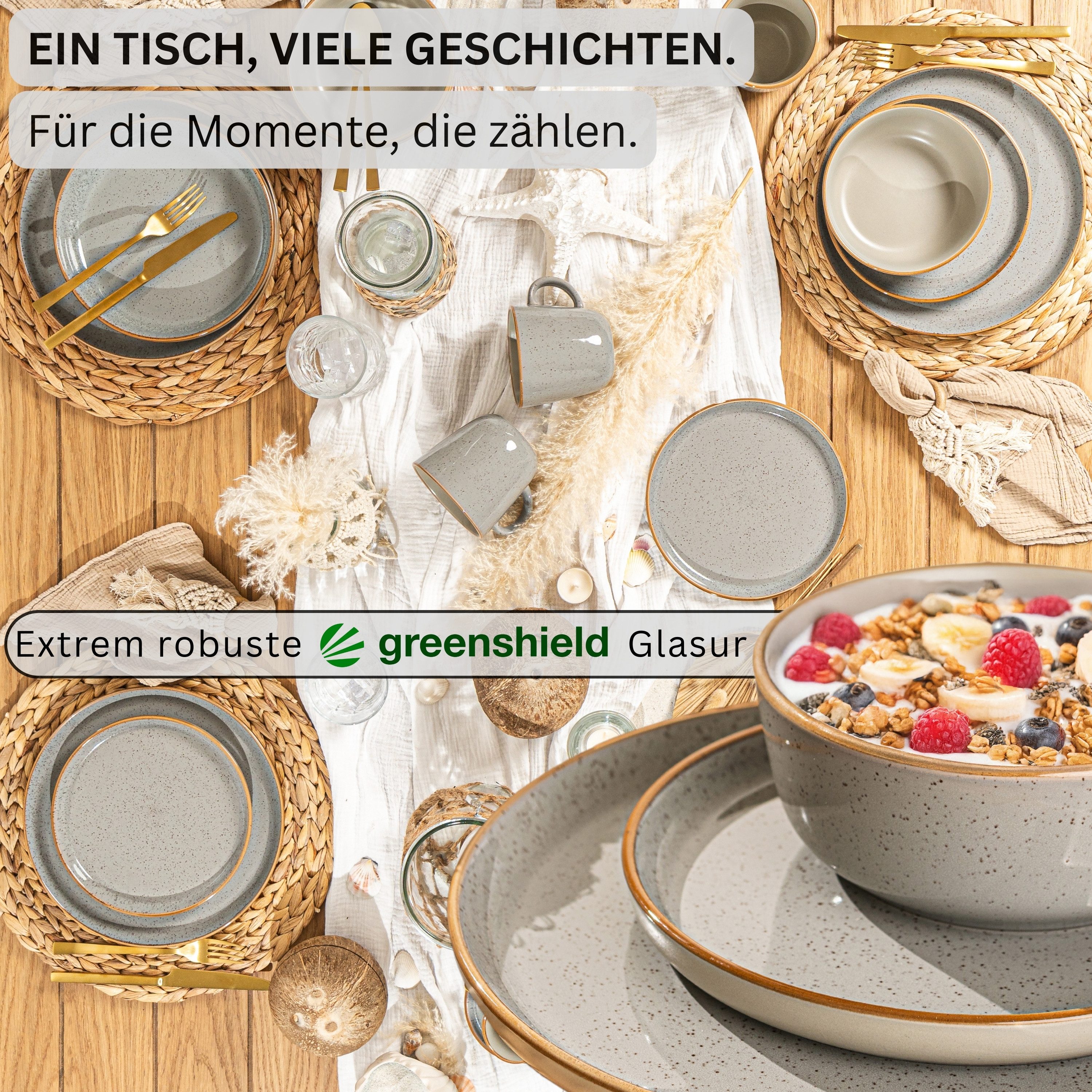 SÄNGER Tafelservice Rio Geschirrset (30-tlg), 6 Personen, Steingut, Handmade, Perlgrau, Erweiterbar, VALUE COLLECTION