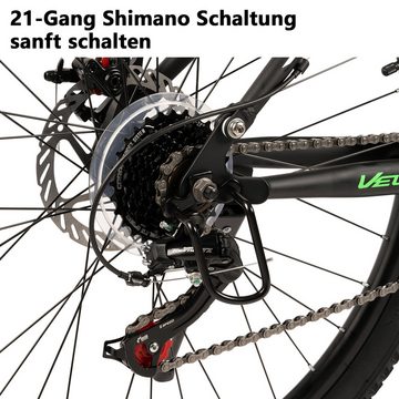 Velors Mountainbike 26 Zoll Fully Mountainbike, geeignet ab 150 cm, 21 Gang Shimano Tourney TZ-500 Schaltwerk, Kettenschaltung, mechanische Scheibenbremse, MTB Fahrrad Bike für Damen Herren