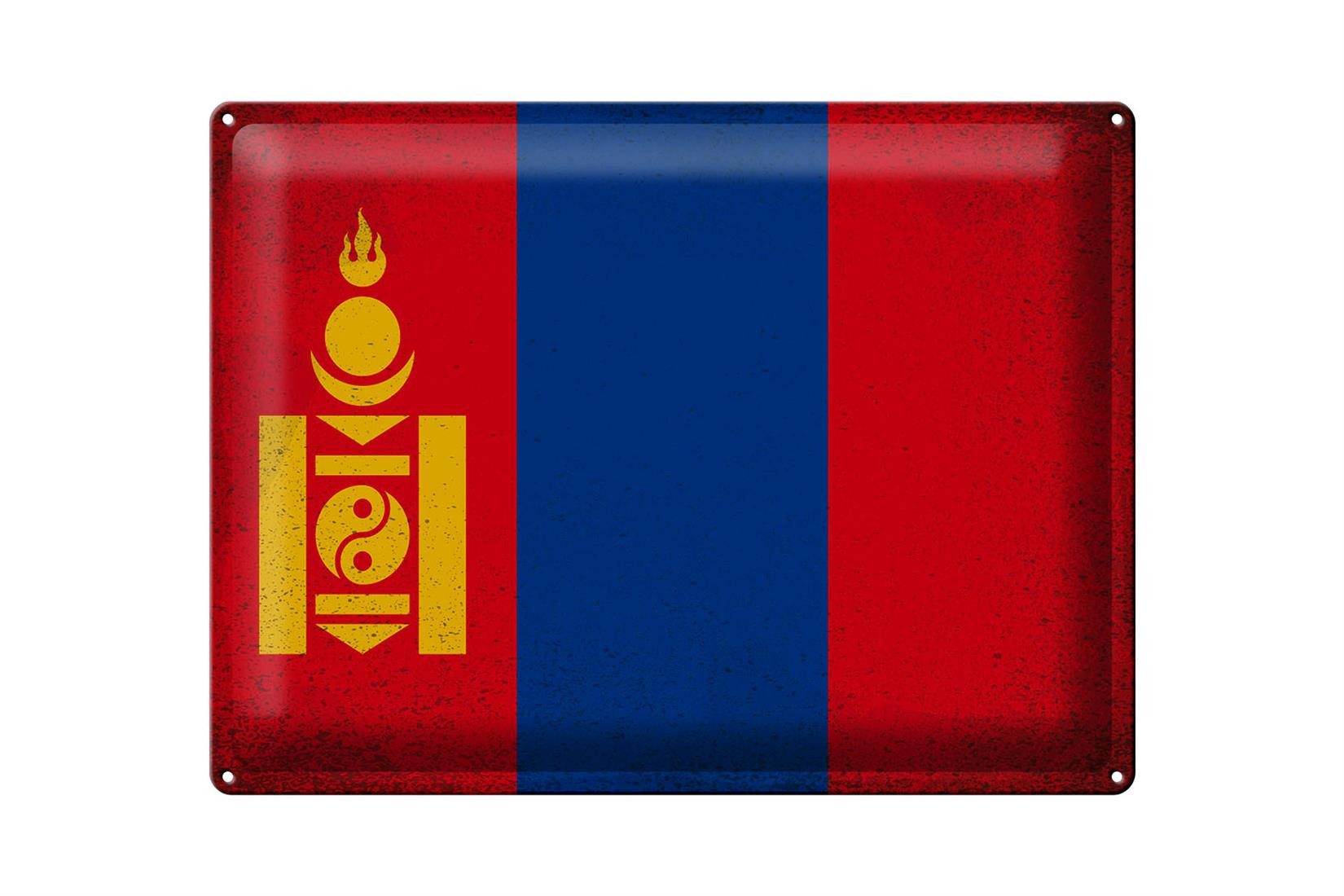 Metallschild Flagge Mongolei 40x30cm Flag Mongolia Vintage