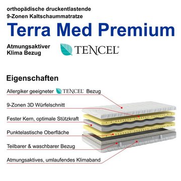 Kaltschaummatratze Terra Med Premium, 9 Zonen Würfelprofil, Matratzen Perfekt, 23 cm hoch, Premium Kaltschaumkern mit hohem Raumgewicht