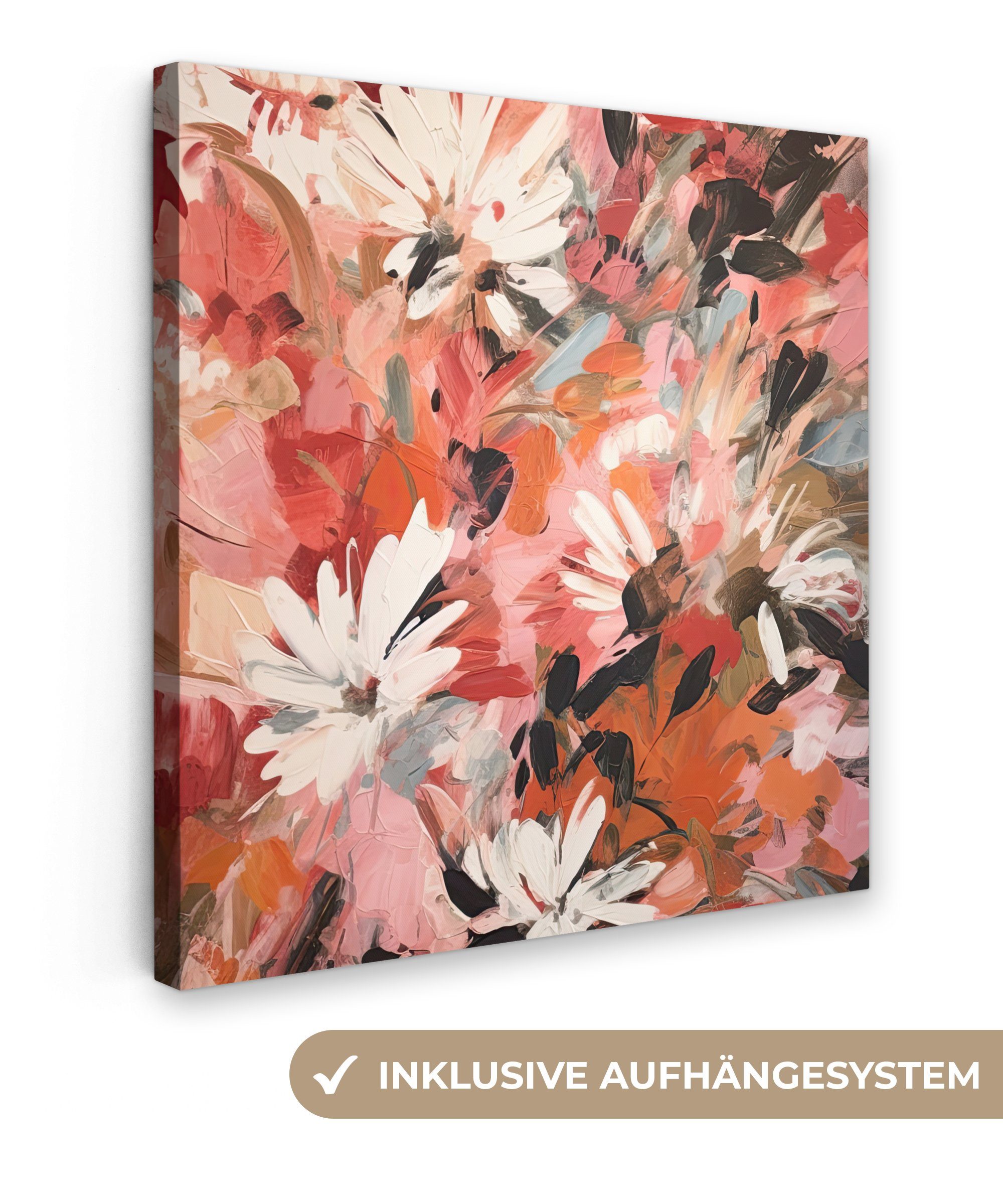 OneMillionCanvasses® Leinwandbild Blumen - Kunst - Abstrakt - Malerei, (1 St), Leinwand Bilder für Wohnzimmer Schlafzimmer, 20x20 cm