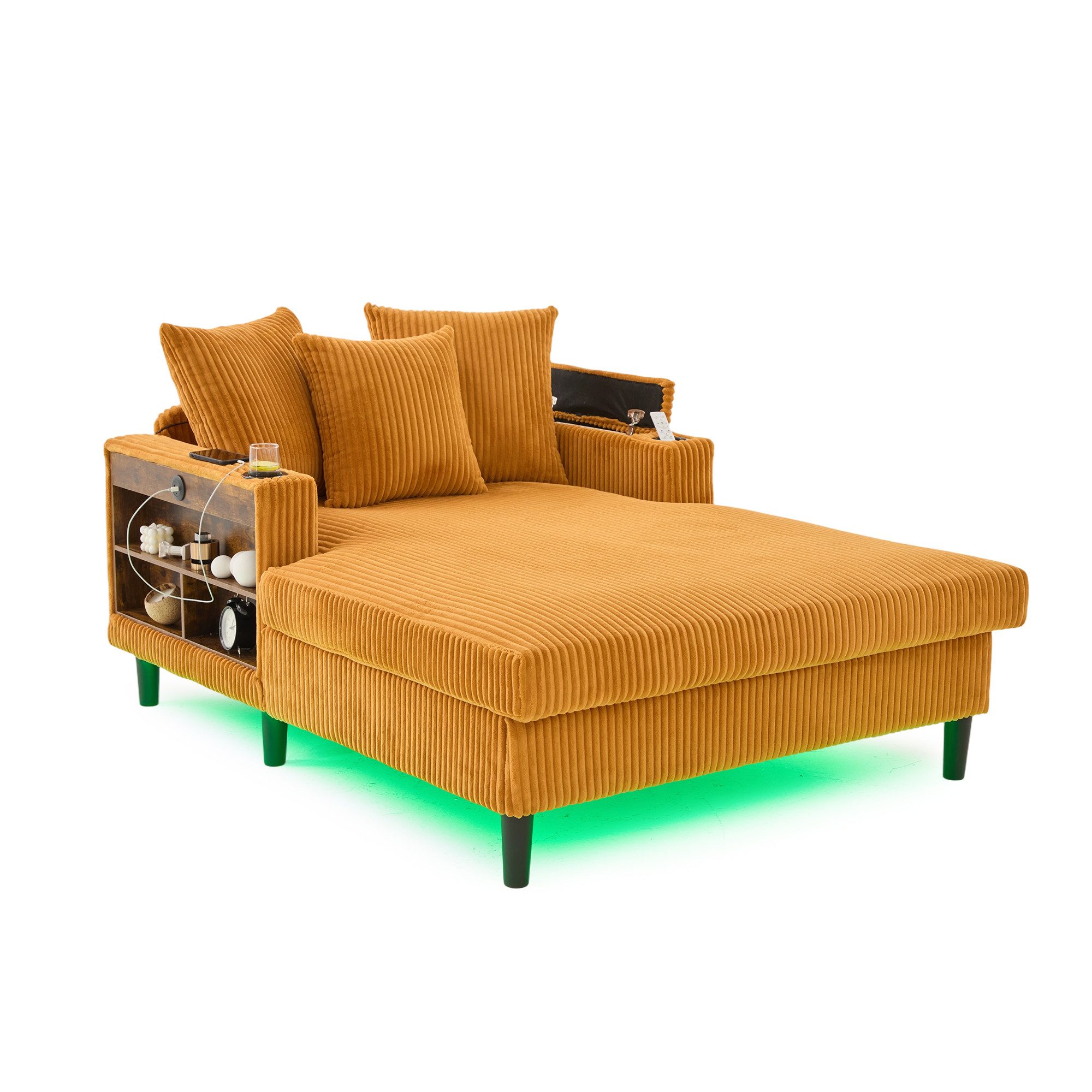 Celya Chaiselongue mit großer Liegefläche, mit LED-Beleuchtung und USB-Ladeport, mit Seitentasche, Stauraum und stabile Kunststofffüße