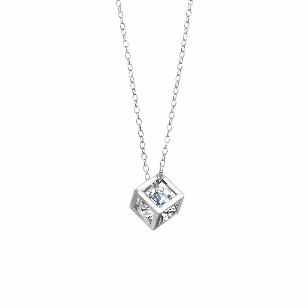 Kette mit Anhänger zarte Kette mit Würfel Anhänger, Moissanite 1,0 Ct