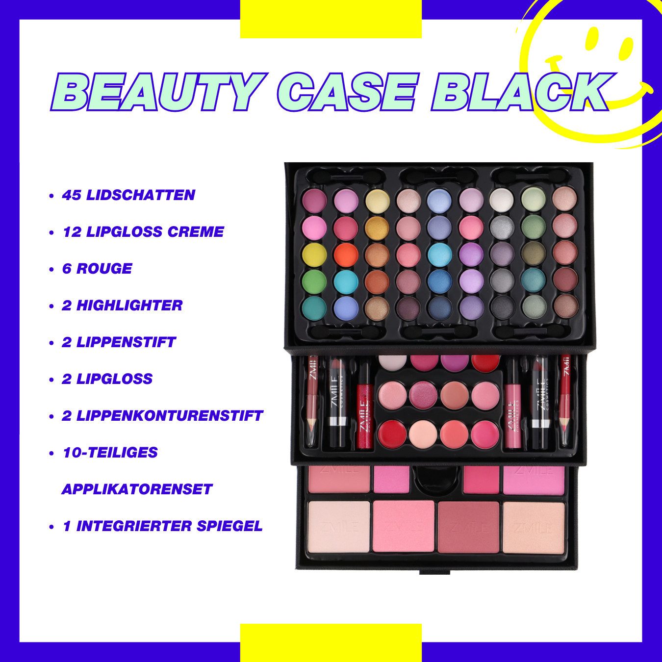 ZMILE COSMETICS Kosmetik-Koffer Beauty Case' black, 82-tlg., mit veganer Formulierung