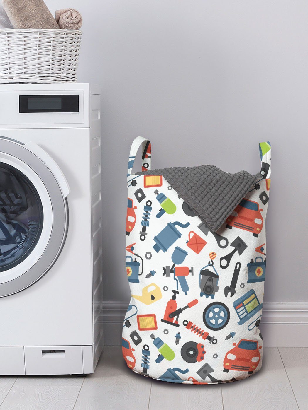 Abakuhaus Wäschesäckchen Wäschekorb mit Waschsalons, Auto-Reparatur-Elemente für Kordelzugverschluss Automechaniker Griffen