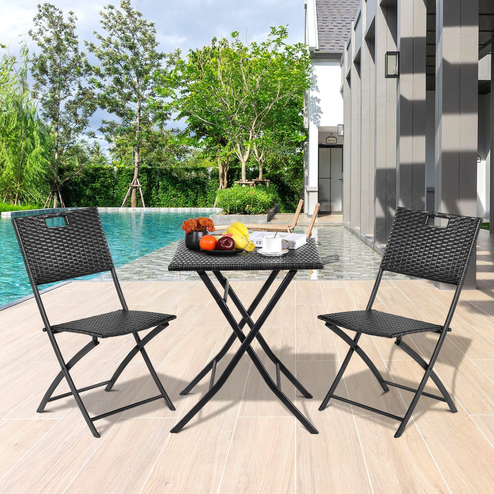 TLGREEN Balkonset 3-teiliges Rattan Gartenmöbel Set, (Hochwertiges PE-Rattan + Verstärkter Metallrahmen, Wetterfest & Pflegeleicht), Gartenmöbel Set Ideal für G – Bild 3 von 5