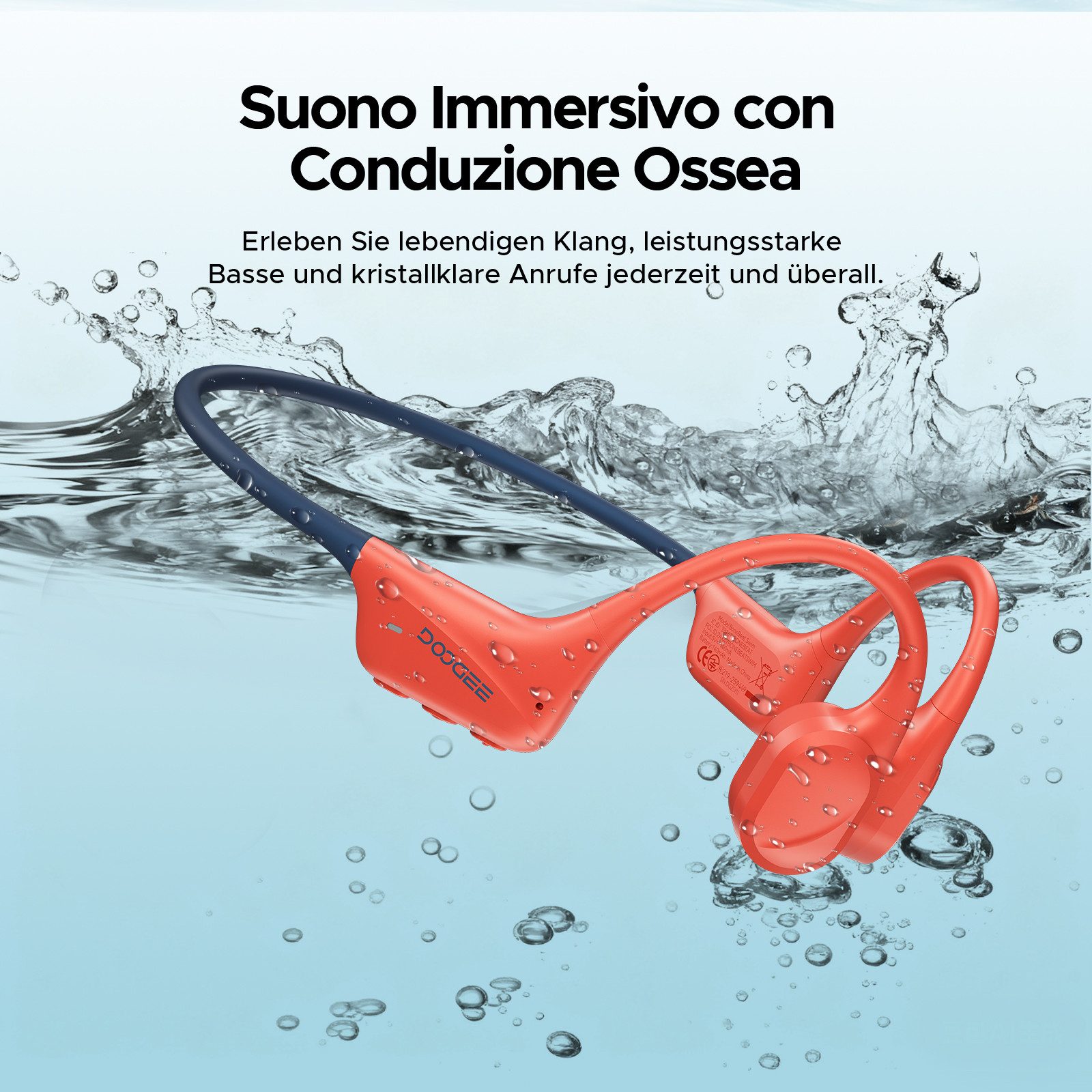 DOOGEE DOOGEE Bone Conduction Kopfhörer IP68 Open-Ear Bluetooth 5.4 Bluetooth-Kopfhörer (Bluetooth, 32GB MP3 Dual-Modus Sportkopfhörer für Schwimmen & Training)