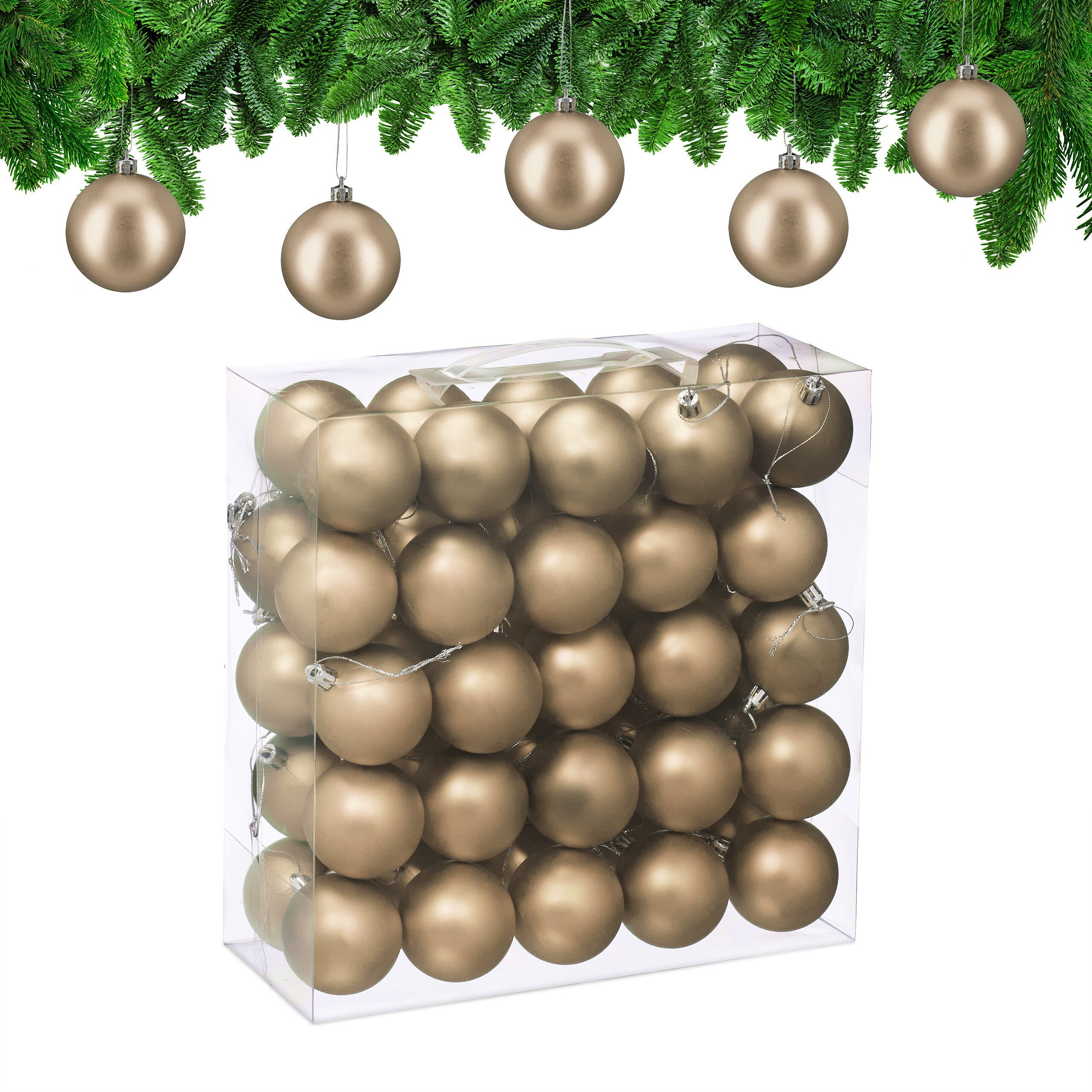 relaxdays Weihnachtsbaumkugel Weihnachtskugeln 50er Set (50 St), Champagner
