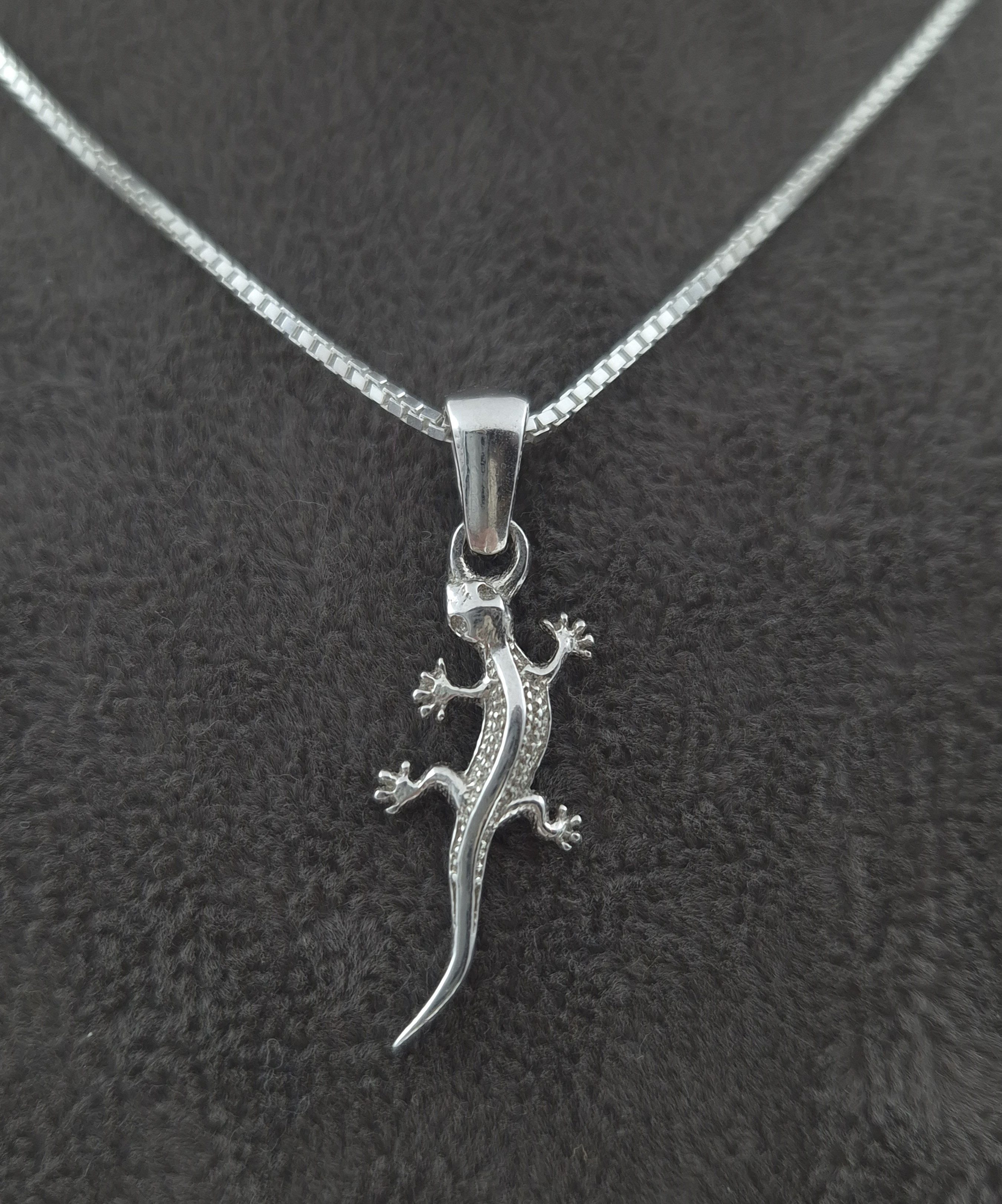 NAHLE Kette mit Anhänger Silberkette 925 Salamander (inkl. Schmuckbox), 925 Silber Anhänger mit Zirkonia - rhodiniert – Bild 2 von 5