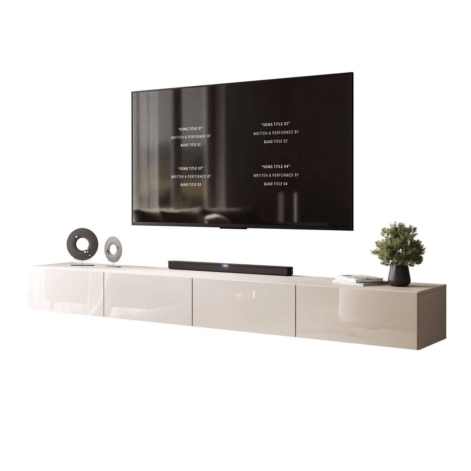 ALLHOUSE24 TV-Schrank Hängendes TV Lowboard NOVELIA Kaschmir Hochglanzfronten Push Open (2-St., 2x TV Schrank, je 125 cm breit) Breite 250 cm