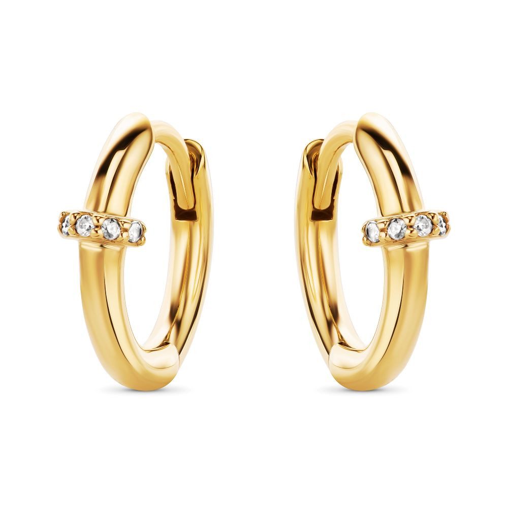 Miore Klappcreolen MSAE298E - Ohrringe vergoldet 925 Sterling Silber & 10 Zirkonia 0,1 ct, für Damen 18K vergoldet 4,5 x 13 mm