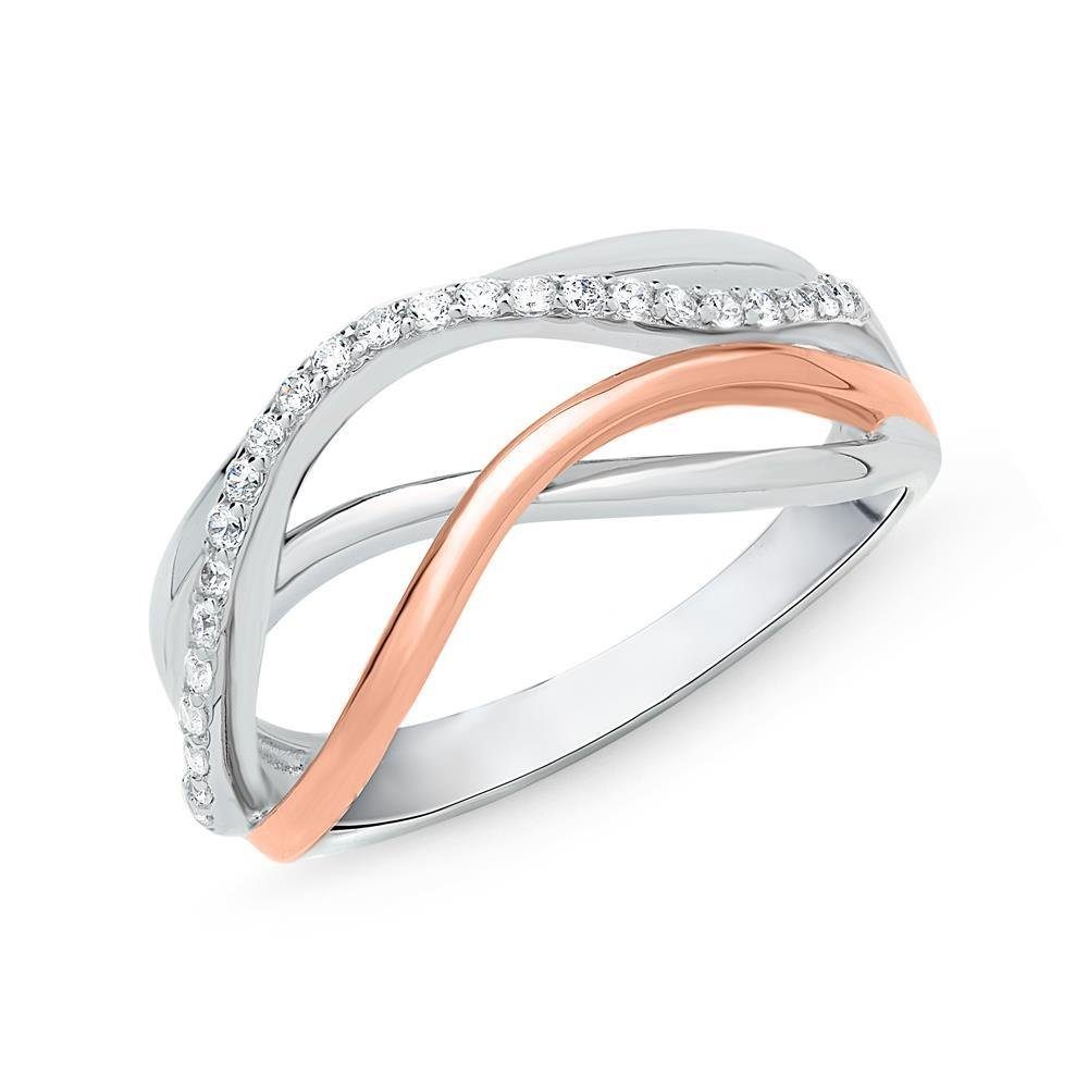 Unique Silberring Bicolorer Ring aus 925er Silber mit Zirkonia SR0393 (Größe: 60mm)