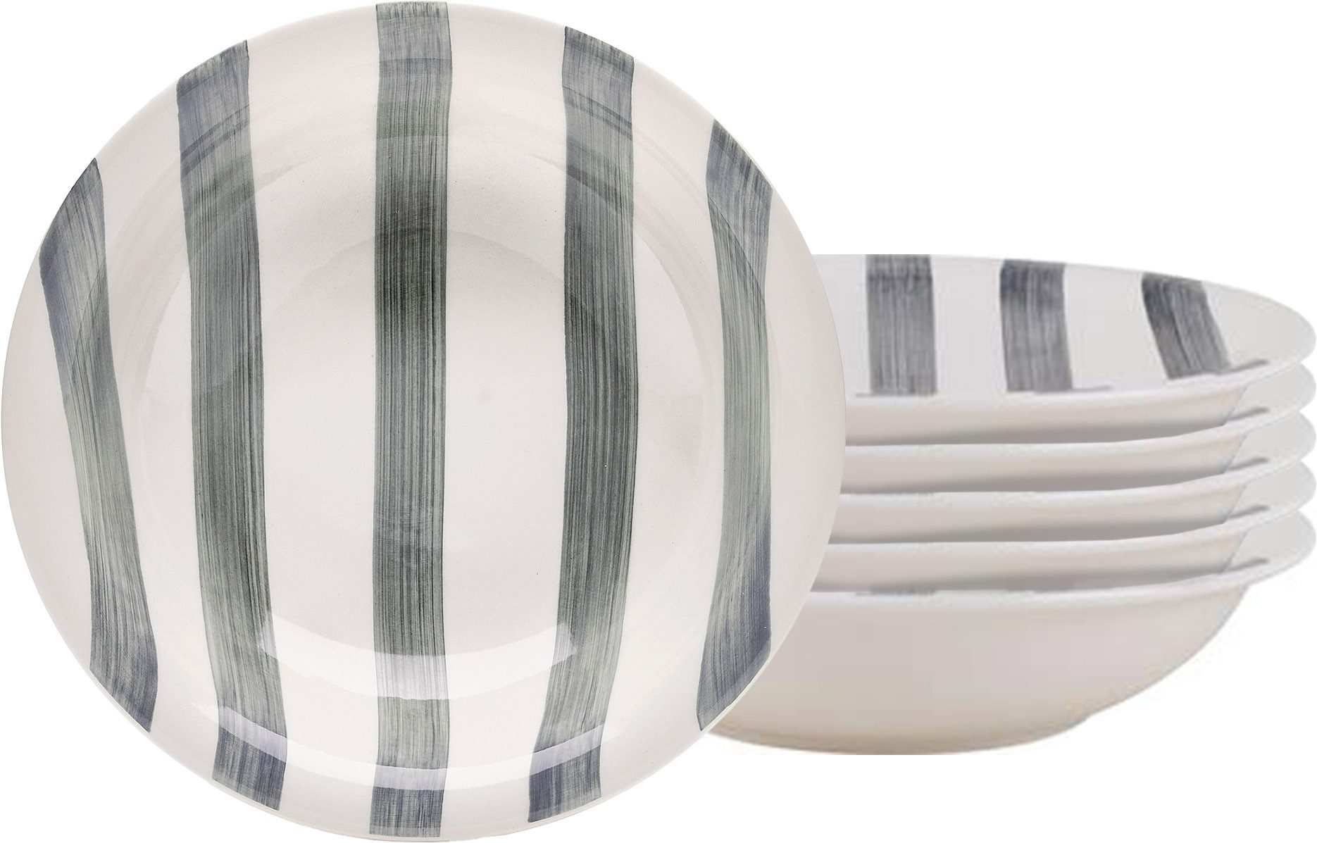 van Well Suppenteller Mallorca, Teller 21 cm, 6 Stück, (6 St), Teller Set, Keramik, Streifenoptik, spülmaschinen-/mikrowellengeeignet